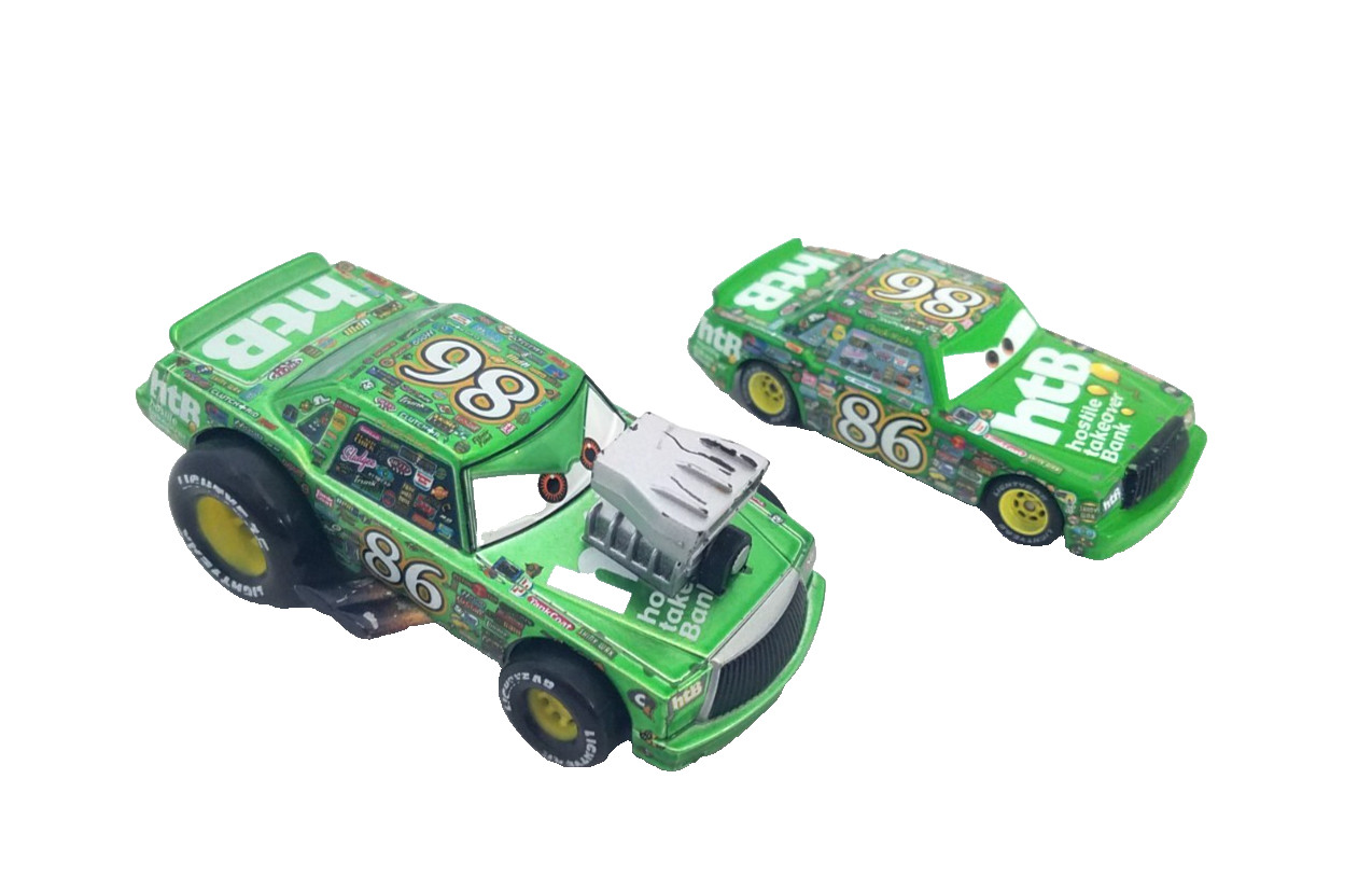 Disney Pixar Cars Green #98 Chick Hicks Diecast Car Vehicle Lot 2 Hot Roddin