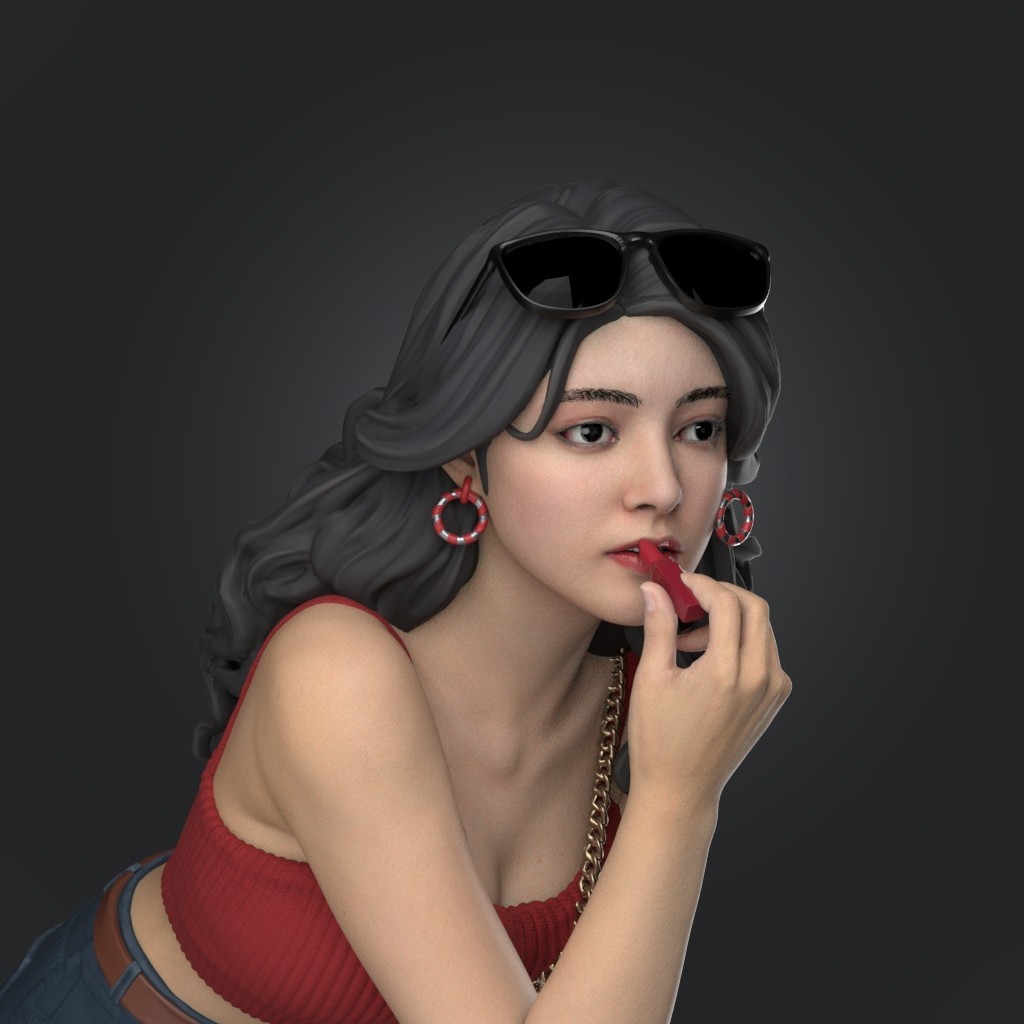 1/87 1/64 1/43 Unpainted Figurine A Stylish Woman Applying Lipstick to CAR Mirro