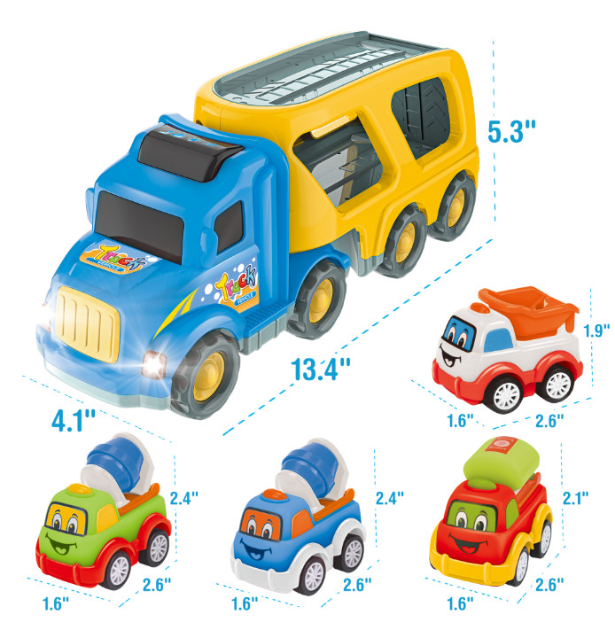 5-in-1 Carrier Truck Toy Set w/ Lights & Sound – Car Gift for Kids 3 – 7 years