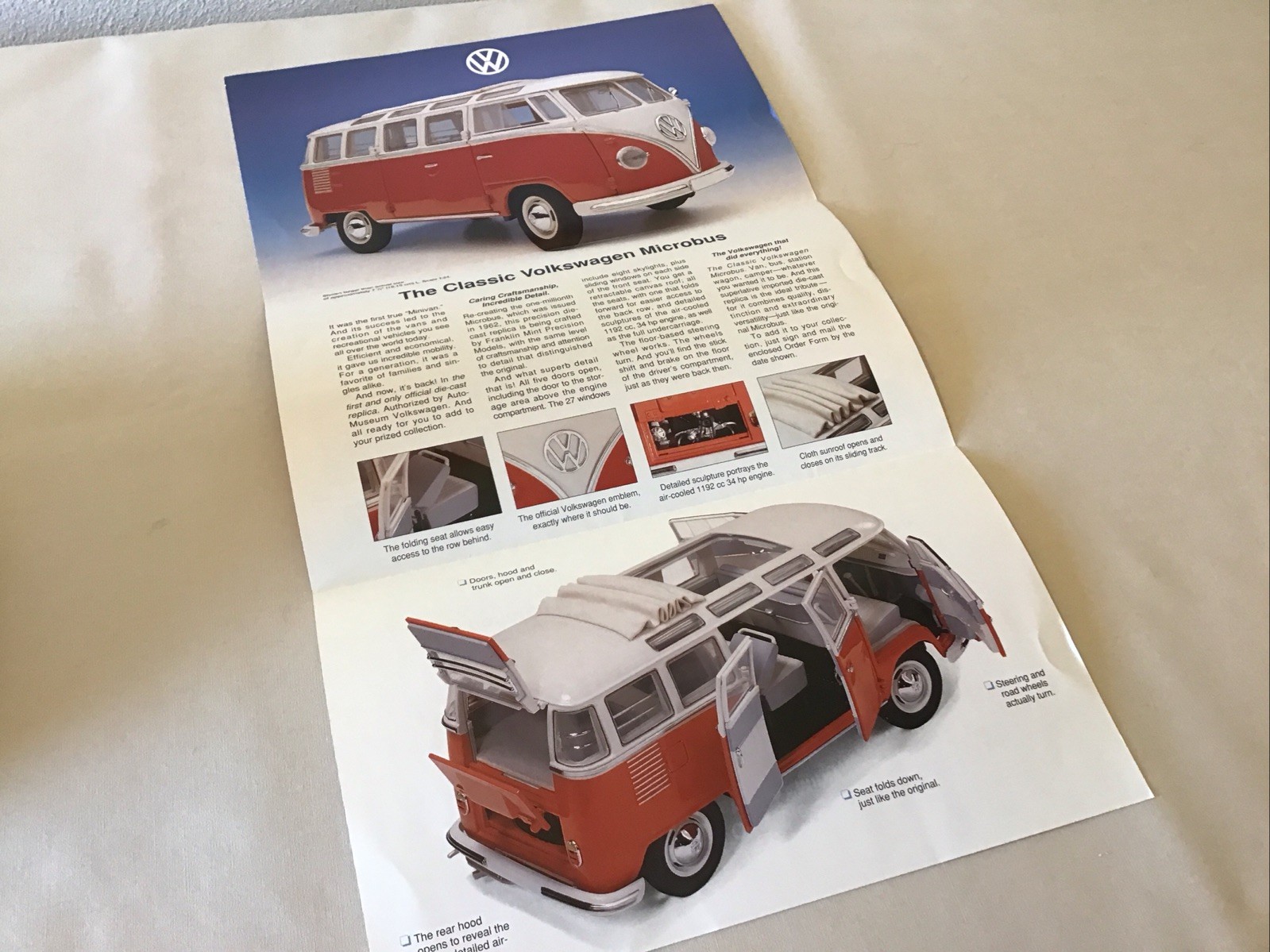 Franklin Mint 1962 Volkswagen Microbus Rare Brochure Paperwork Only 1:24