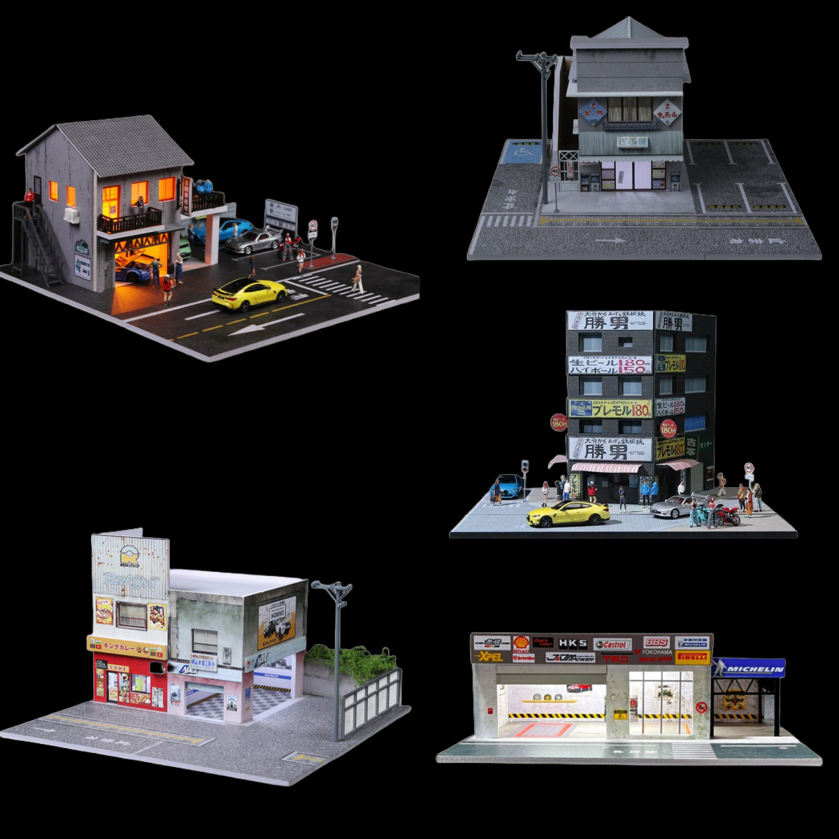 1/64 Diorama Garage Model LED City Store Parking Lot Building Scene Model Gift