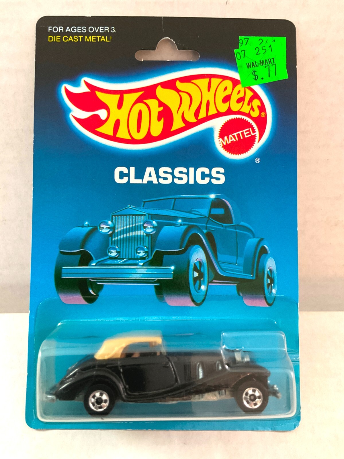Hot Wheels MERCEDES 540K – 1989 CLASSICS – Black, Blackwalls, Metal Base