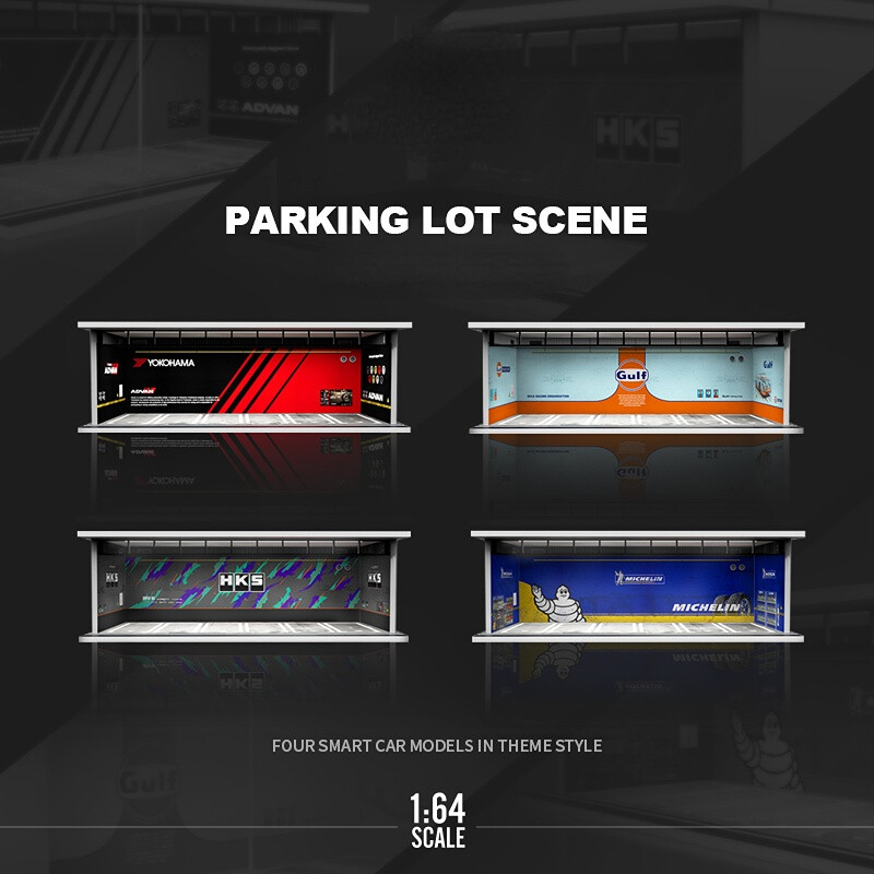 1:64 Diorama Car Garage Model LED Lighting Car Model Display Cabinet Scene Model