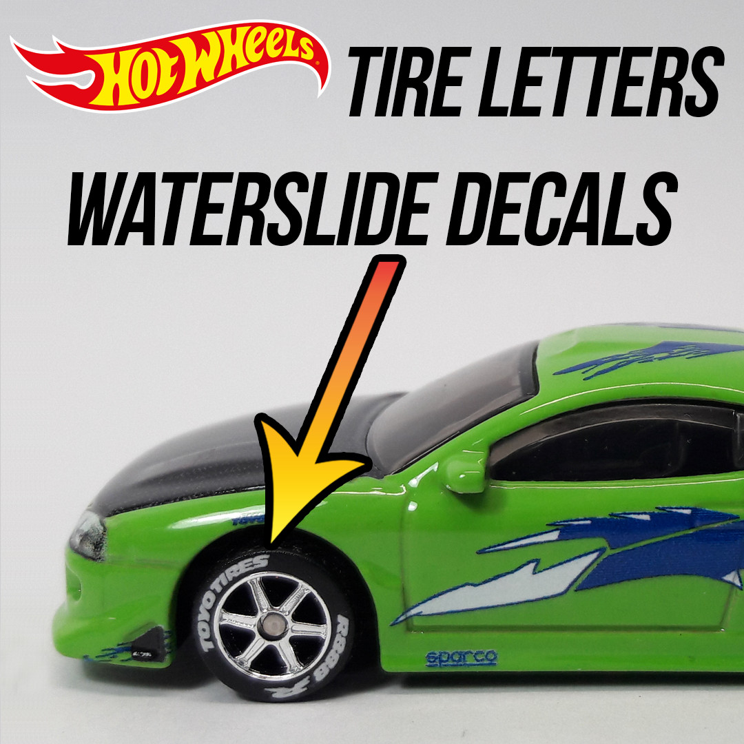 1/64 Scale TIRE LETTERS Custom Waterslide Decals for Hot Wheelz