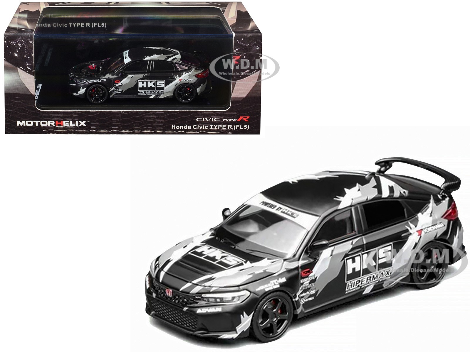 HONDA CIVIC TYPE R (FL5) RHD “HKS” MATT BLACK 1/64 DIECAST BY MOTORHELIX M65320