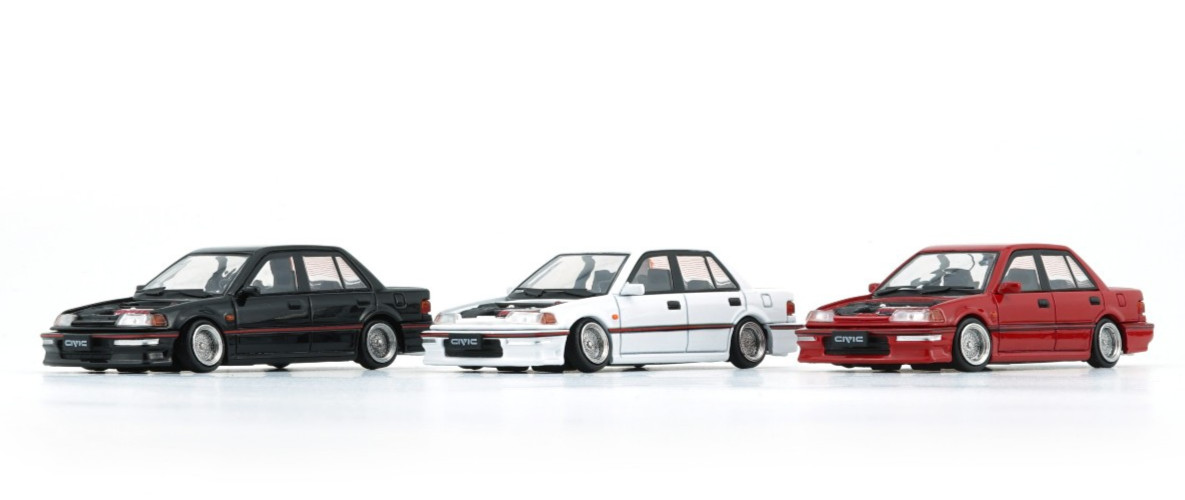 BM 1/64 Die Cast HONDA CIVIC EF2 (LHD) Model Cars (3-PACK) *BLACK-RED-WHITE*