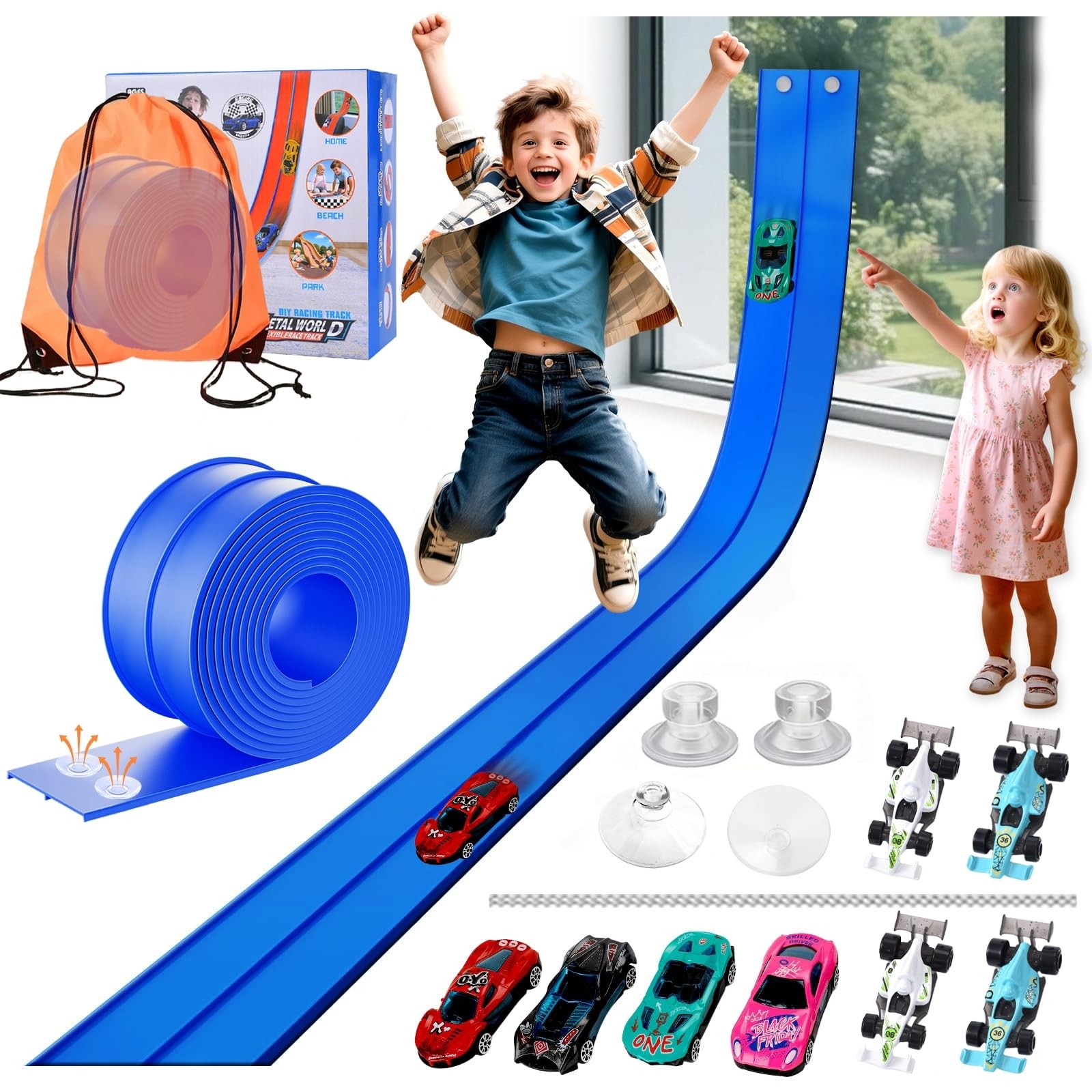 Flexible Car Track for : 15 Ft of Portable Roll-Up DIY Flexible Race Track wi…