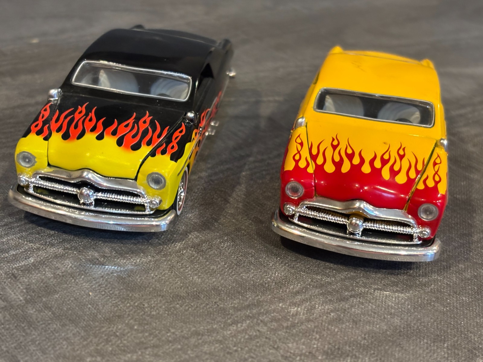 Two 1949 Ford Coupe Customs W/ Flames Jada Toys 1:32 Diecast 5″ PullBack Action
