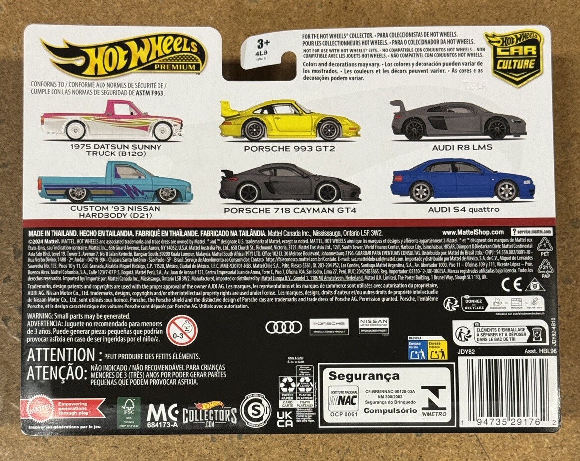 Hot Wheels Premium Car Culture Twin 2 Pack Audi S4 Quattro & Audi R8 LMS