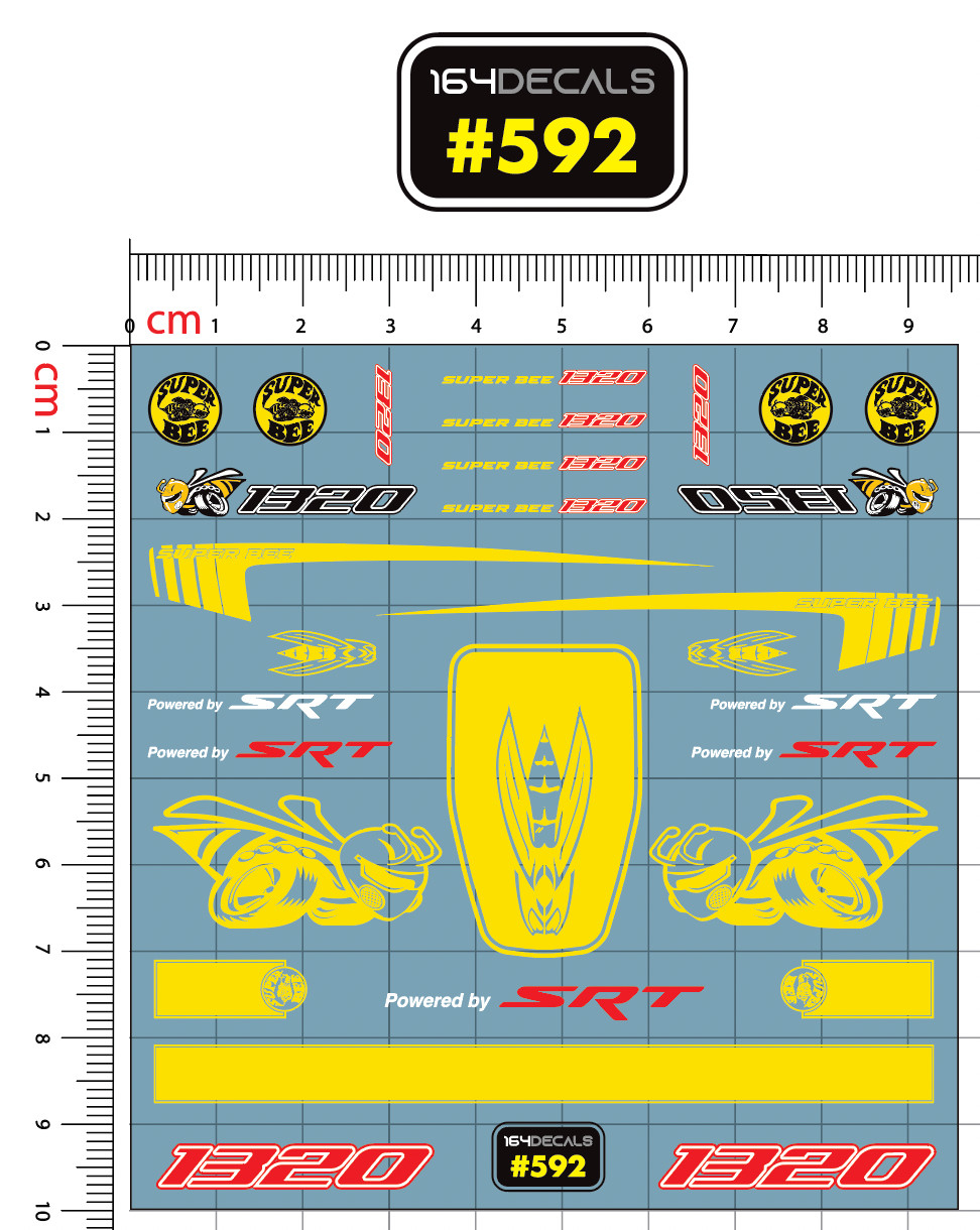 SRT 1320 Super Bee Water Slide Decal 1:24,28,25,32 Scale RC Diecast #591-594