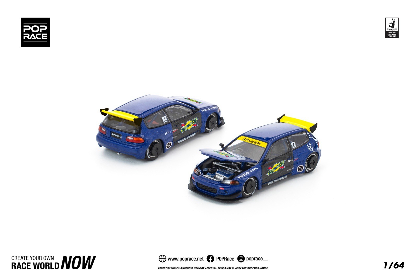 Pop Race Pandem Honda Civic EG6 Sunoco Blue 1/64 #365