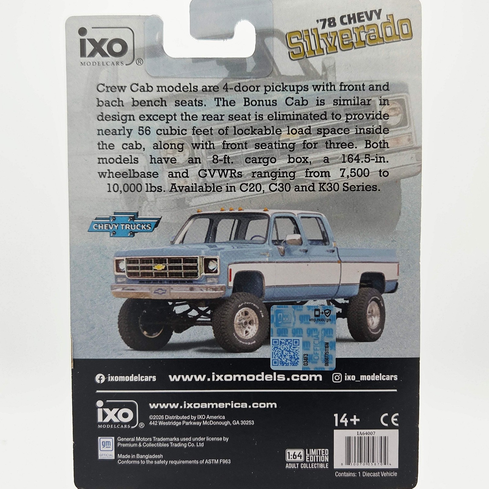 IXO Model Cars ’78 Chevrolet Silverado K30 Crew Cab – 1:64 (2026 Limited)