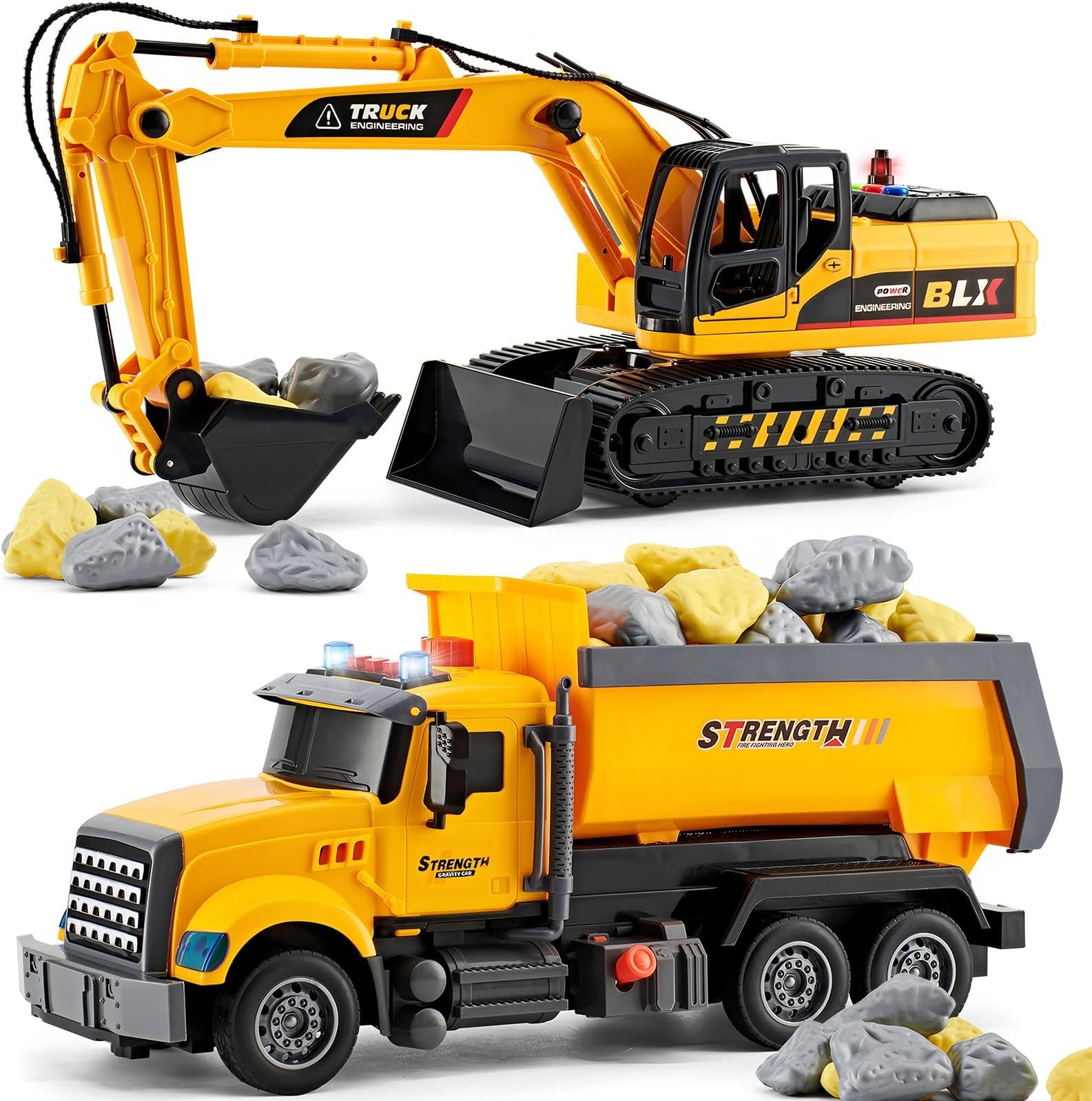 LerBao 2 Pack Large Construction Engineering Truck Toys,Moveable Claw Excavat…