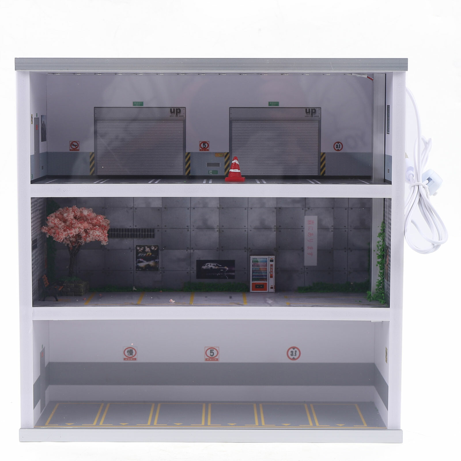 1:64 3-Layer Diecast Car Model Display Cabinet Parking Lot Case With LED Light