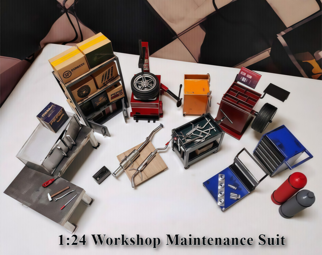 Diorama 1/24 Car Garage Model Car Repair Prop Workshop Tools Scene Display Model
