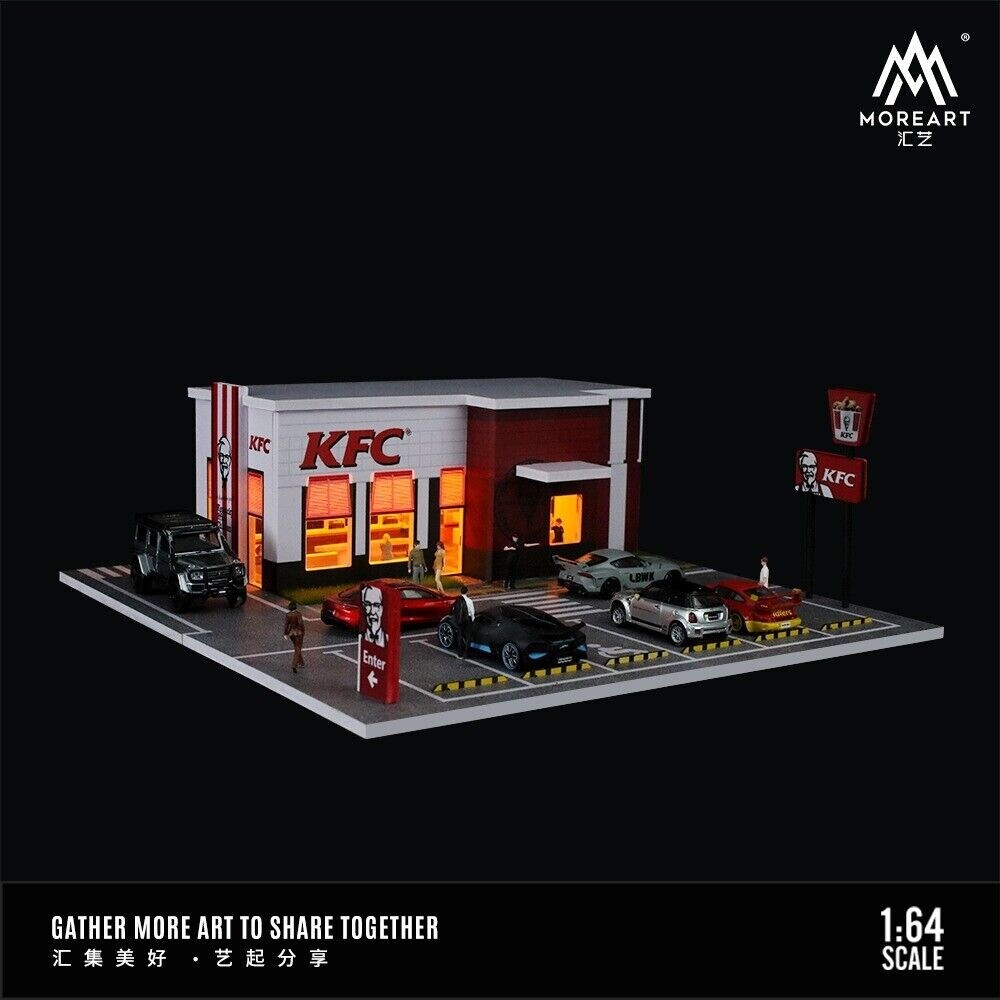 1/64 Diorama Diecast Car Garage Model City LED Street Building Repair Scene Gift