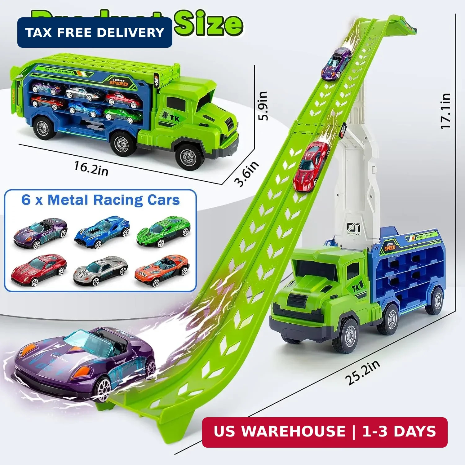 BainGesk Truck Toys Car for 3, 4, 5, 6 Years Old Boys, Carrier Race Truck Toys,