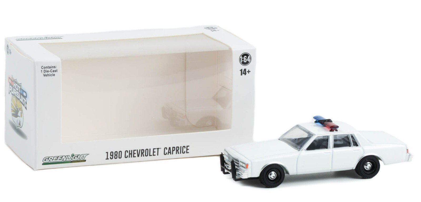 1:64 GreenLight *HOT PURSUIT PLAIN WHITE* Chevrolet Caprice w/LIGHTS POLICE NIB