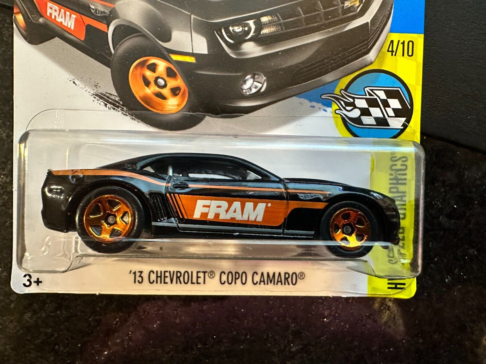 2016 HOT WHEELS (Lot of 2) – 2013 CHEVROLET COPO CAMARO – Orange & Black (FRAM)