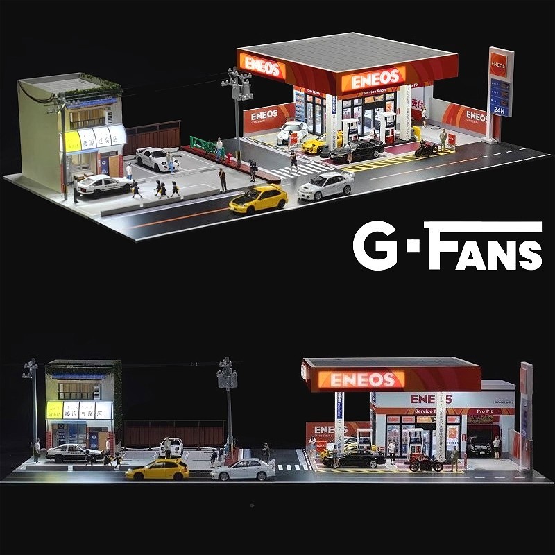 1/64 Diorama Diecast Car Garage Model LED Street Parking Lot Scene Buildings US