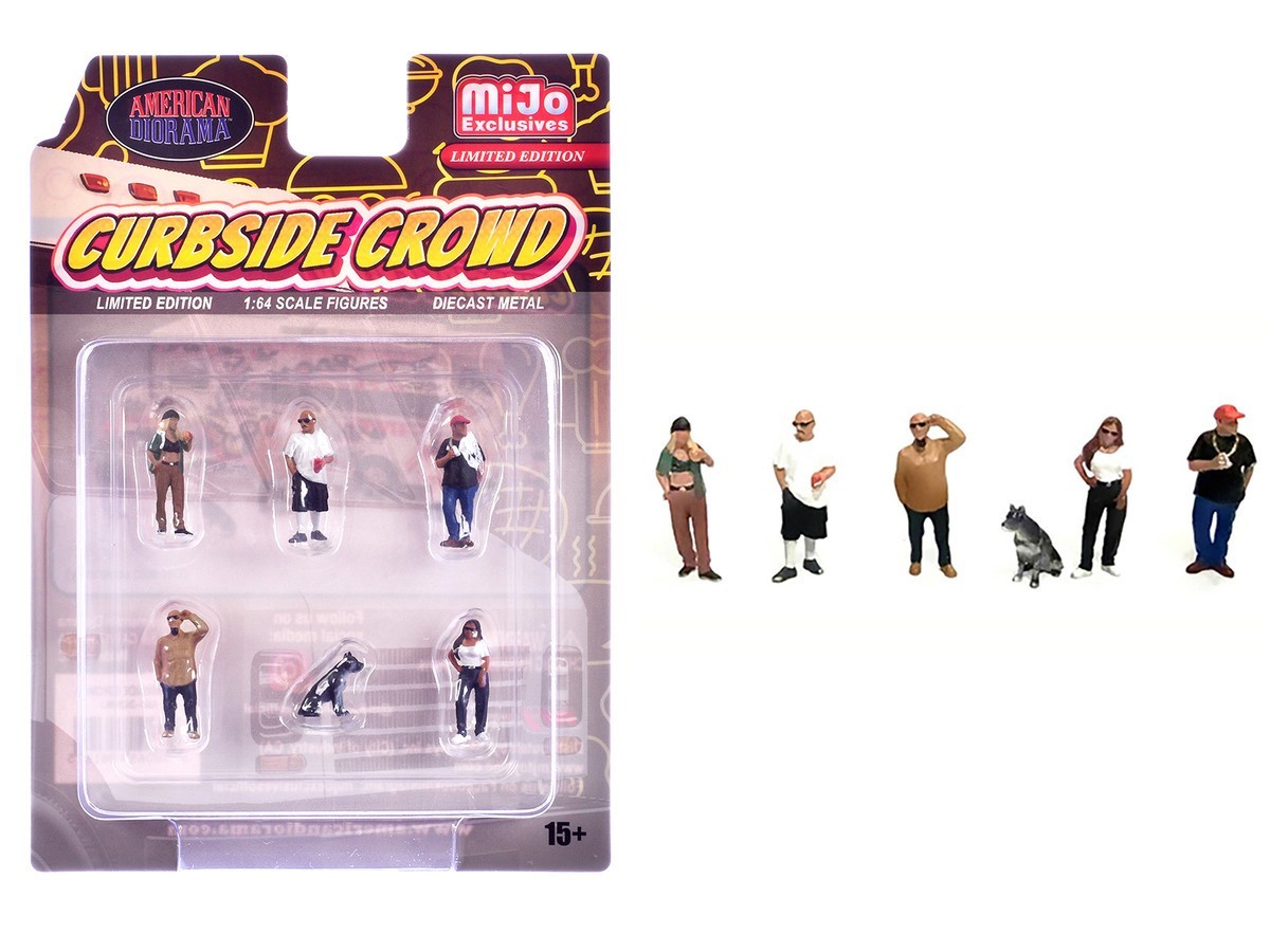 “CURBSIDE CROWD” 6 PC DIECAST FIGURE SET FOR 1/64 SCALE BY AMERICAN DIORAMA 2429