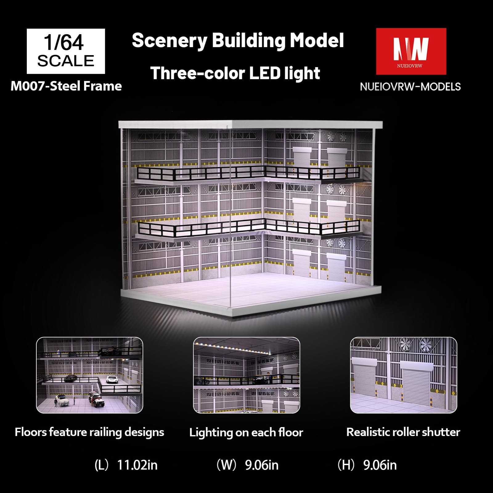 Diorama 1/64 Diecast Car Garage Model LED Street Building Parking Lots Scene US