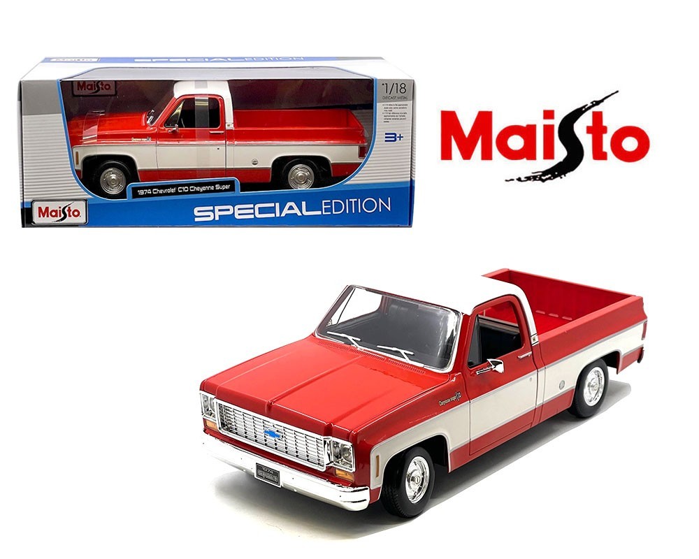 MAISTO 1974 CHEVROLET C10 CHEYENNE SUPER PICK UP TRUCK 1/18 RED / WHITE 31467