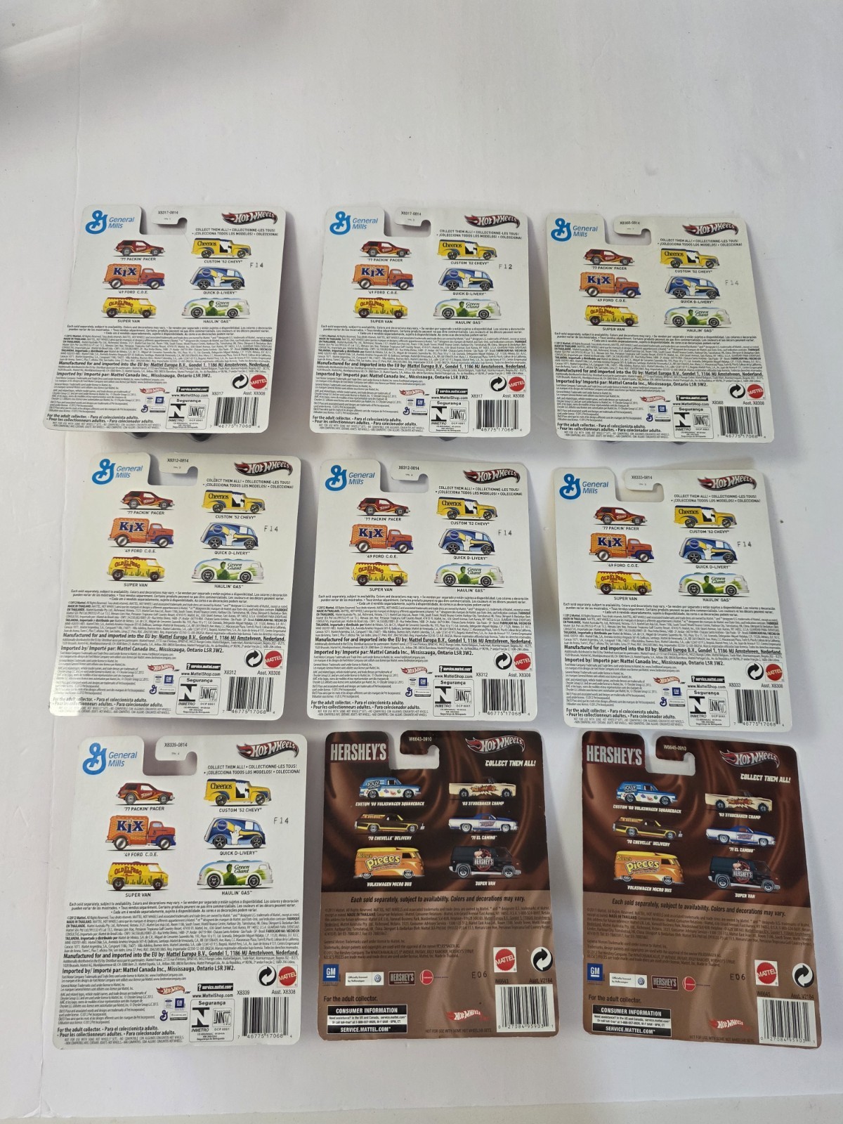 Hot Wheels 1:64 diecast carded Car lot of 9 Hershey General Mills Pop Culture