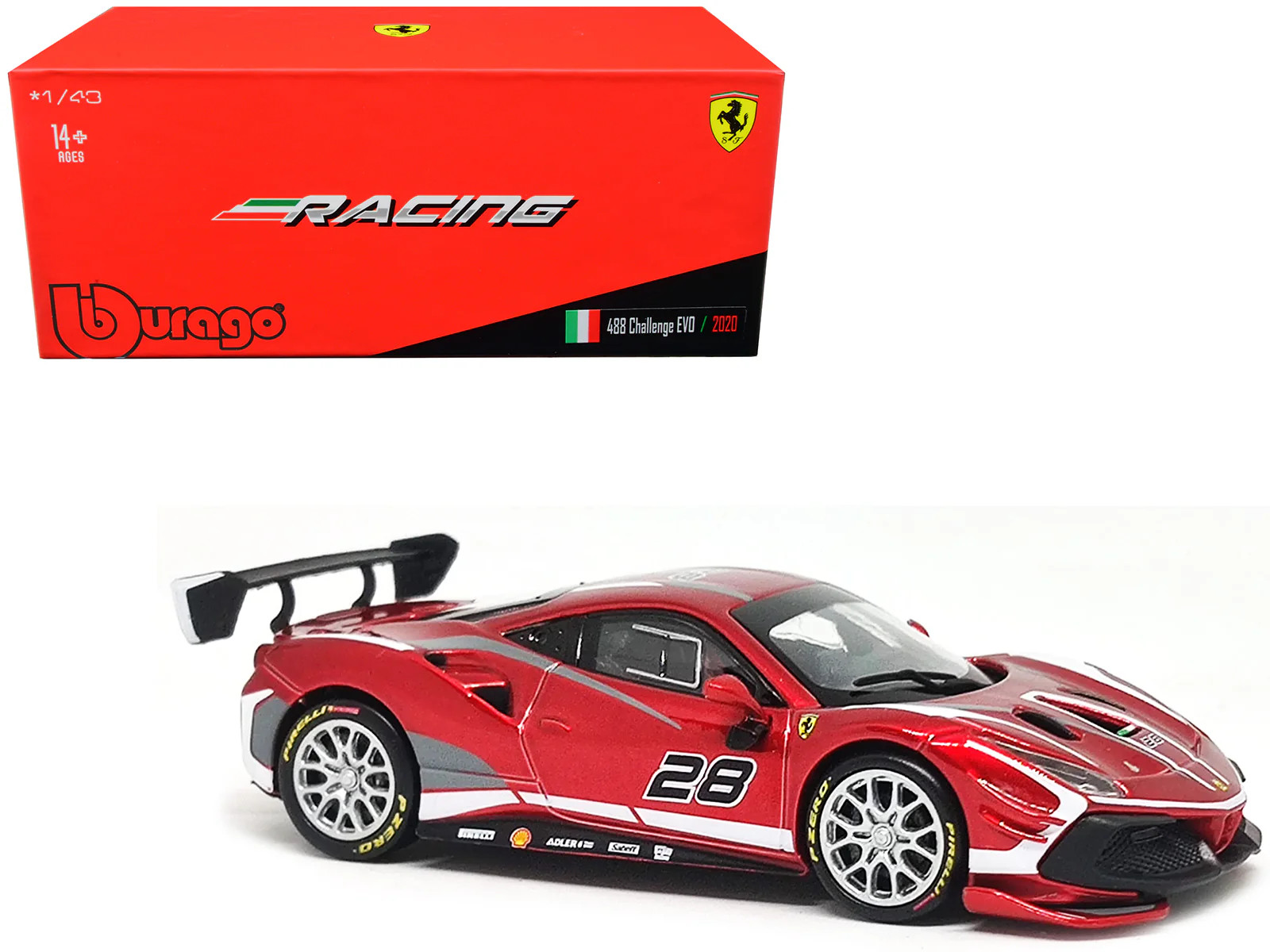 2020 Ferrari 488 Challenge EVO #28 Red with Graphics “Racing” Series 1/43 Diecas