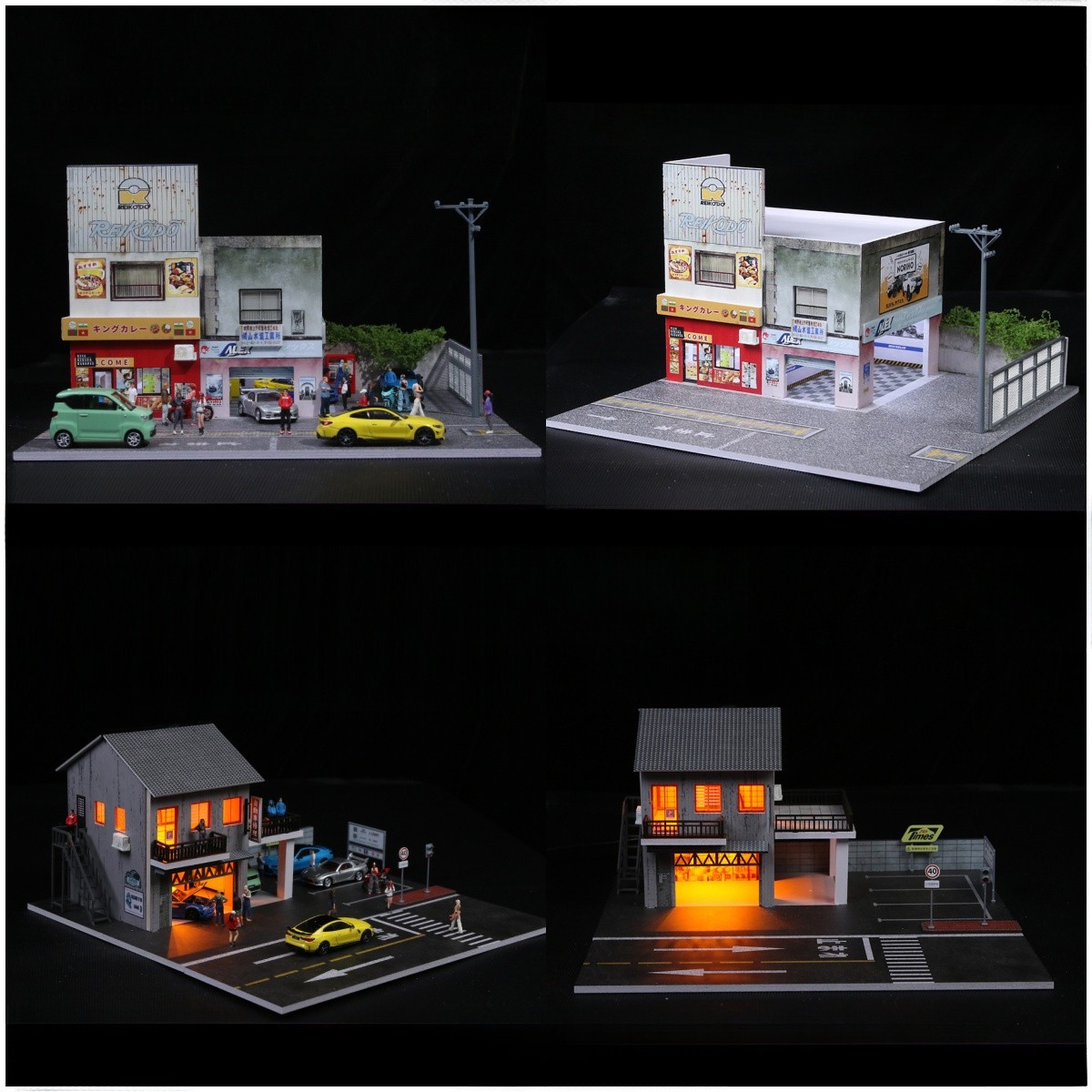 1:64 Scale Diorama LED-Light car Garage City Street Store Building Scene Model