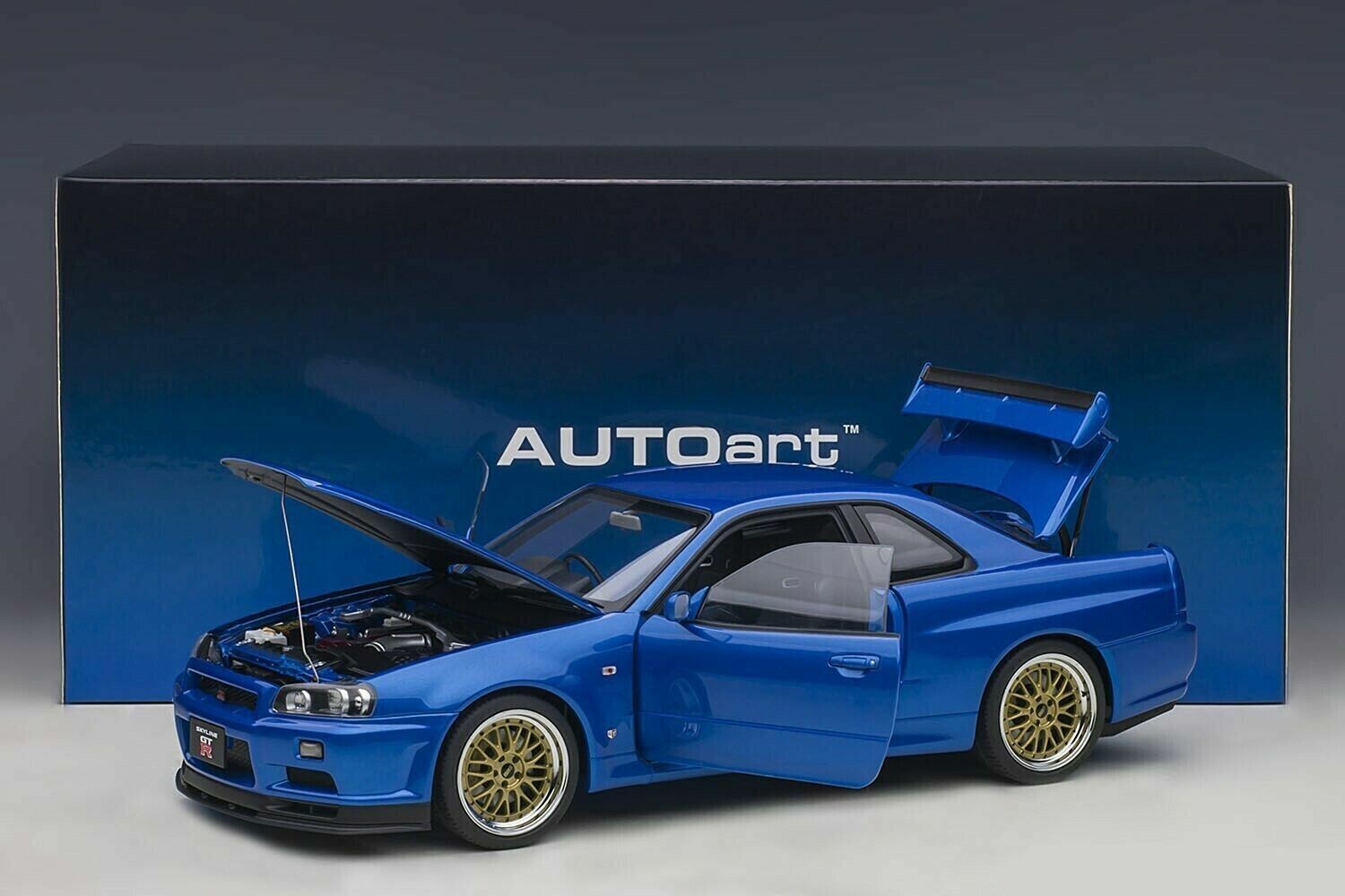 AUTOart 1/18 NISSAN SKYLINE GT-R R34 V SPEC II w BBS LM WHEELS JDM BAYSIDE BLUE