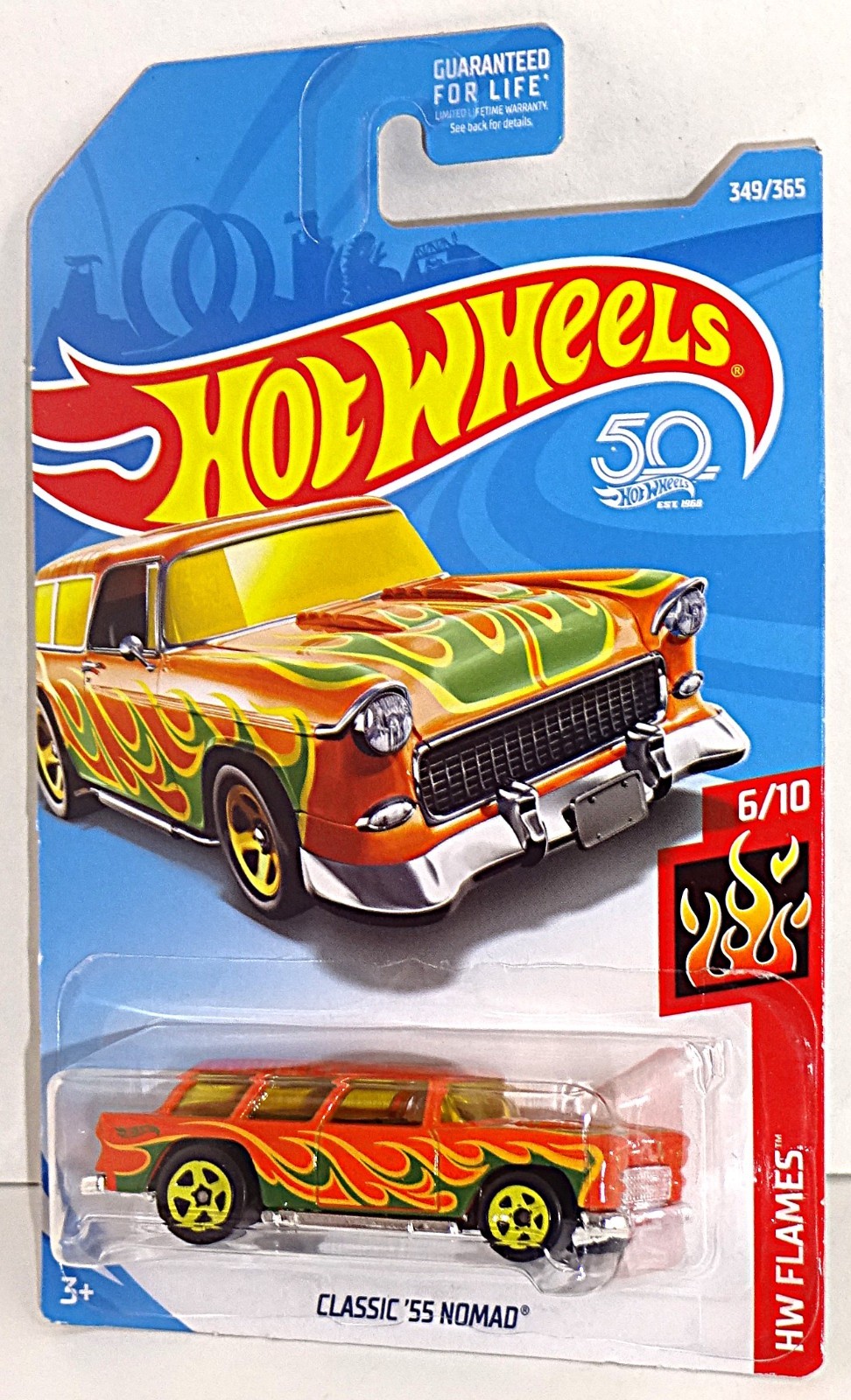 Hot Wheels 2018 HW Flames Series #349 Classic ’55 Nomad Orange w/ 5SPs