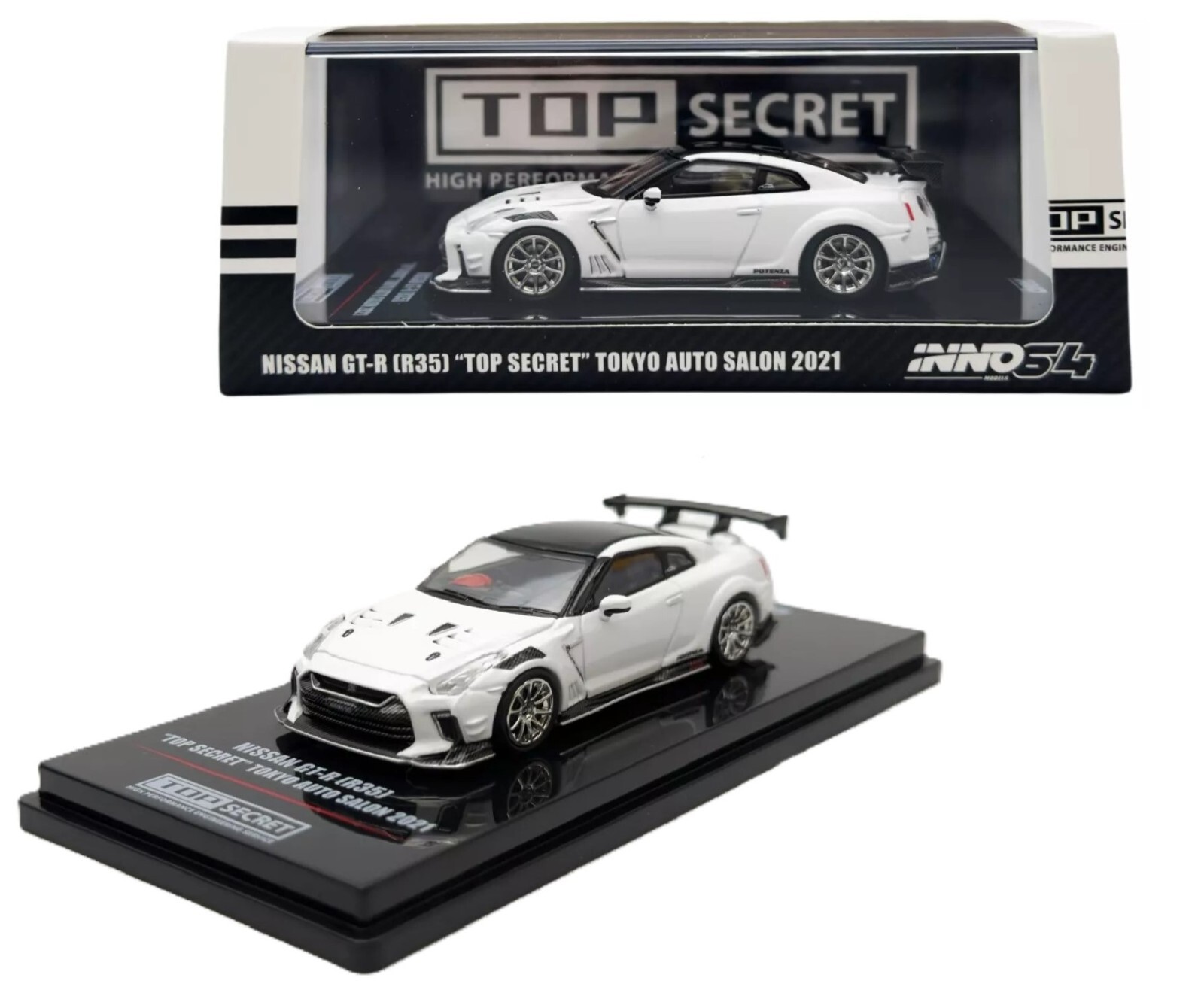 Inno64 1:64 Nissan GT-R R35 White “Top Speed” Tokyo Auto Salon 2021 Diecast Car