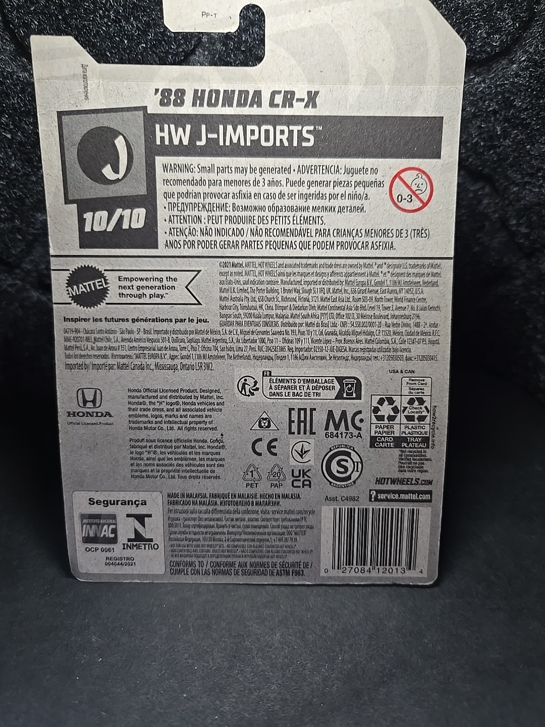 2023 HOT WHEELS 1:64 HW J-IMPORTS 10/10 MATTE SILVER ’88 HONDA CR-X #148/250