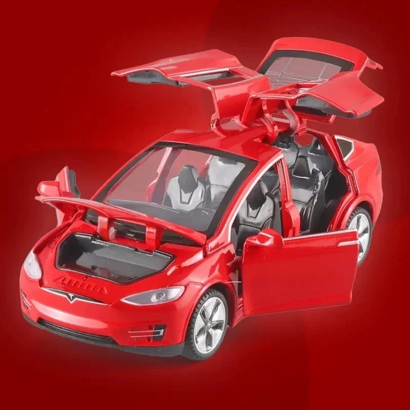 1:32 Tesla Model X Diecast Car Zinc Alloy Metal Toy Pull Back Sound Light Blue
