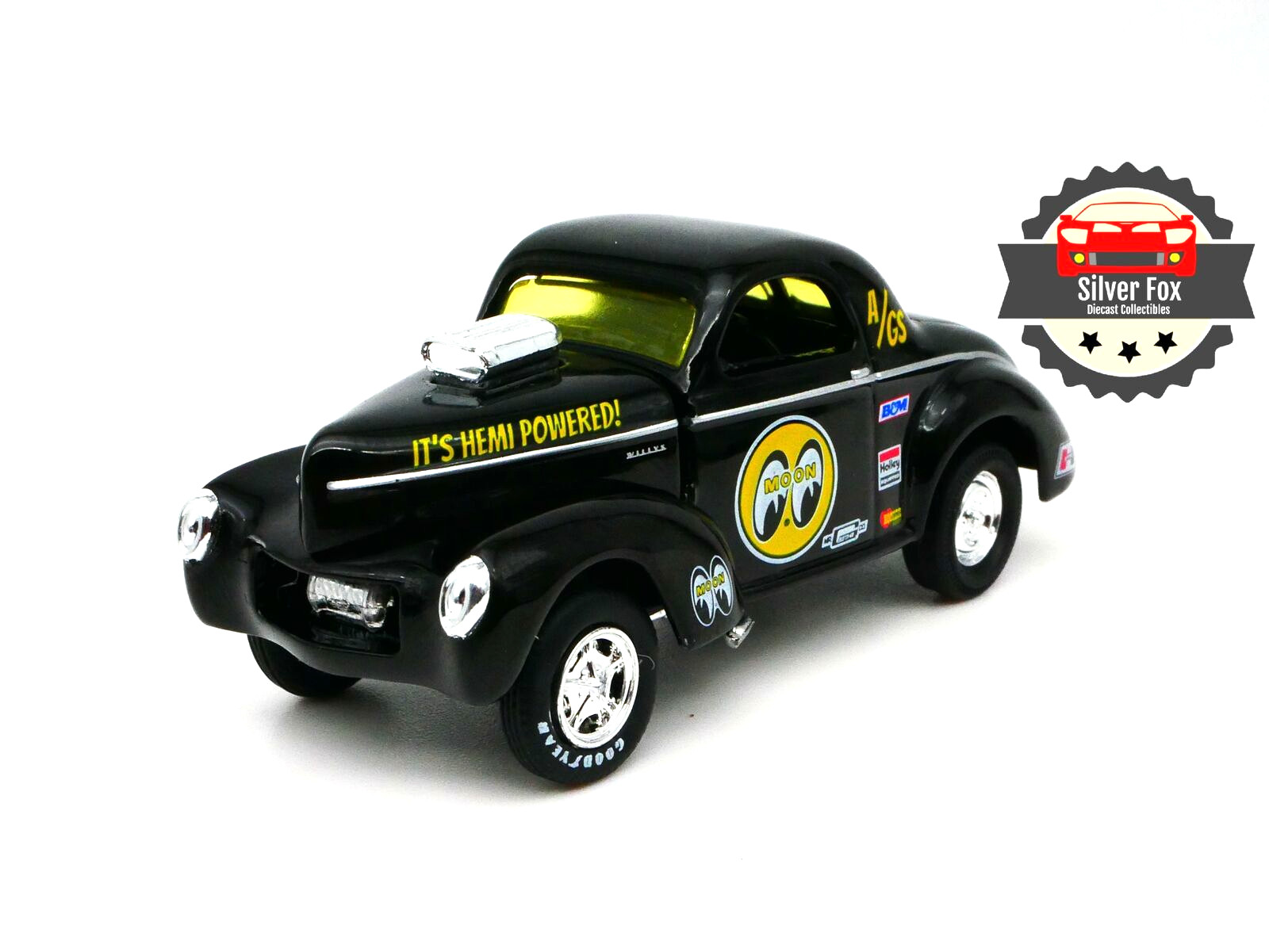 1941 WILLYS COUPE GASSER MOONEYES 1:64 SCALE DIECAST DIORAMA COLLTOR MODEL BLACK