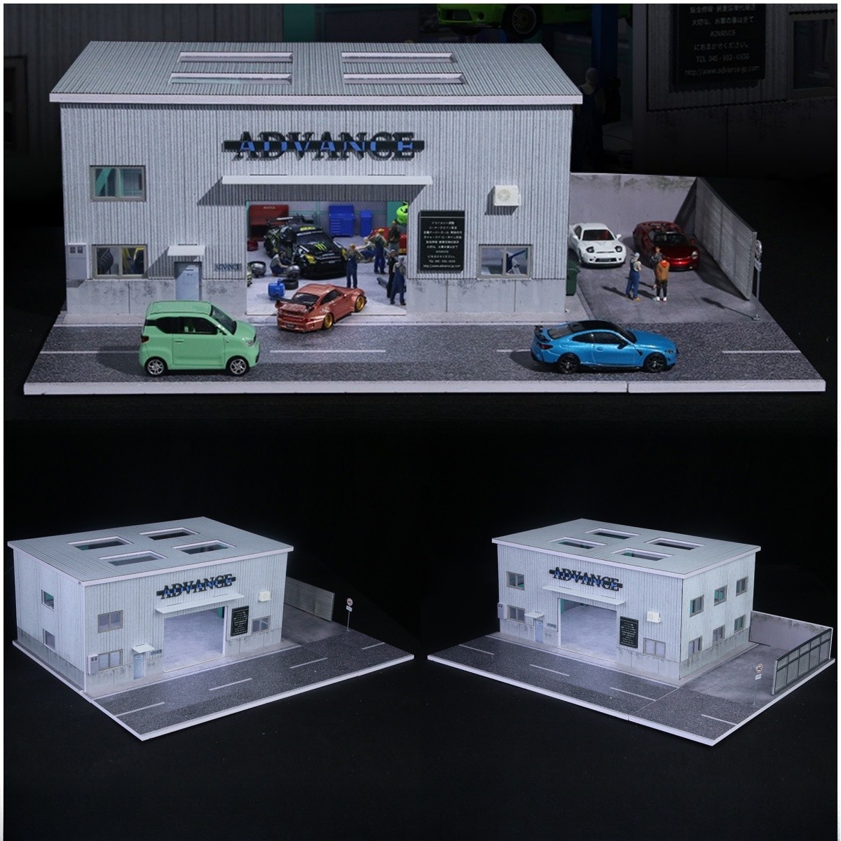 Diorama 1/64 Car Garage Model LED Repair Workshop Building Scene Model Display