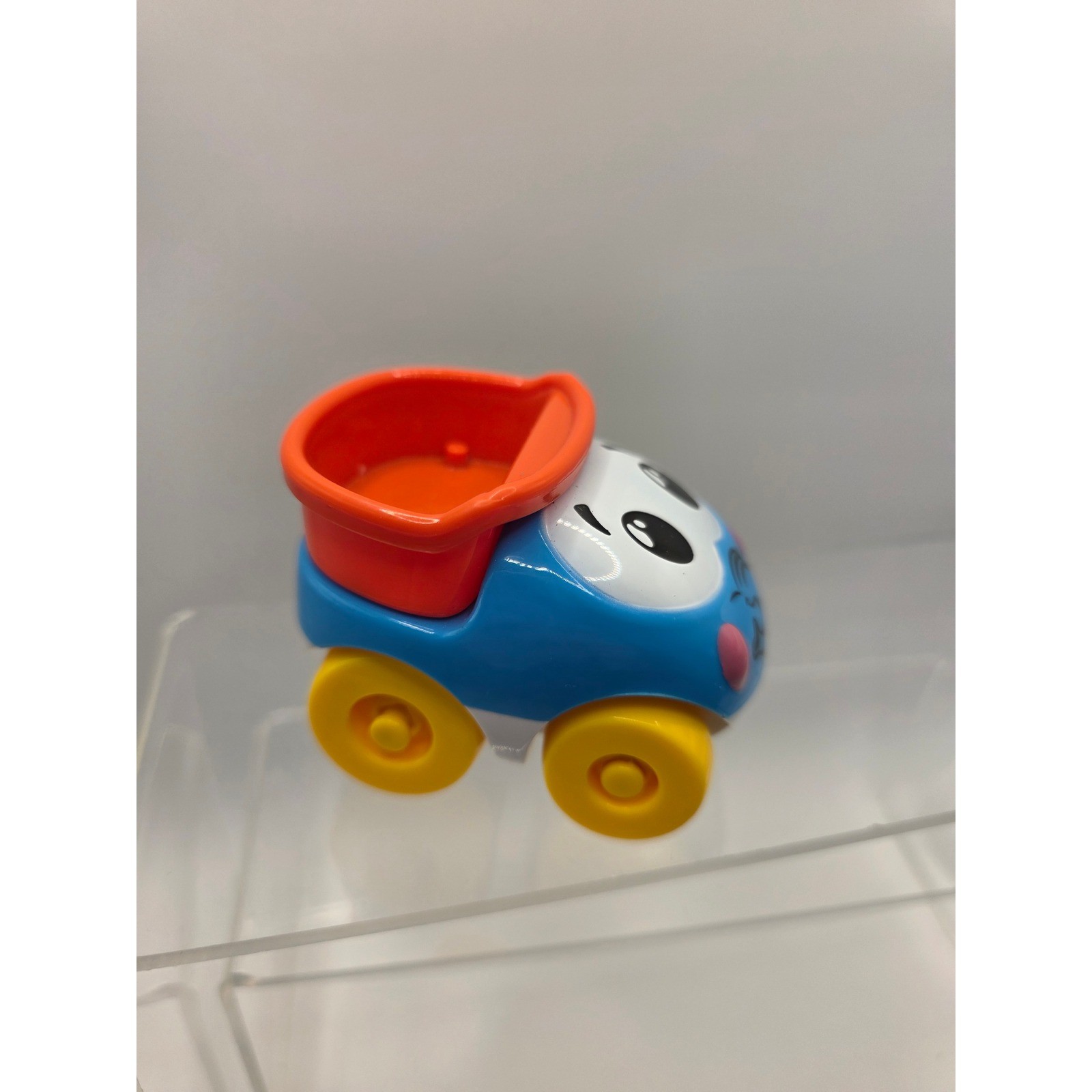 Blue Cartoon Toy Car with Orange Cargo Bed and Yellow Rolling Wheels Toddler