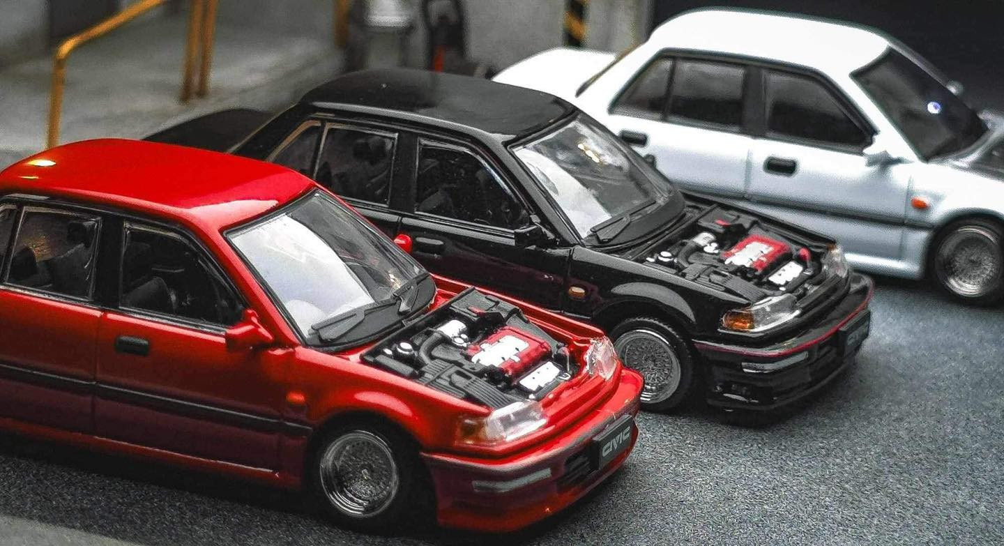 BM 1/64 Die Cast HONDA CIVIC EF2 (LHD) Model Cars (3-PACK) *BLACK-RED-WHITE*