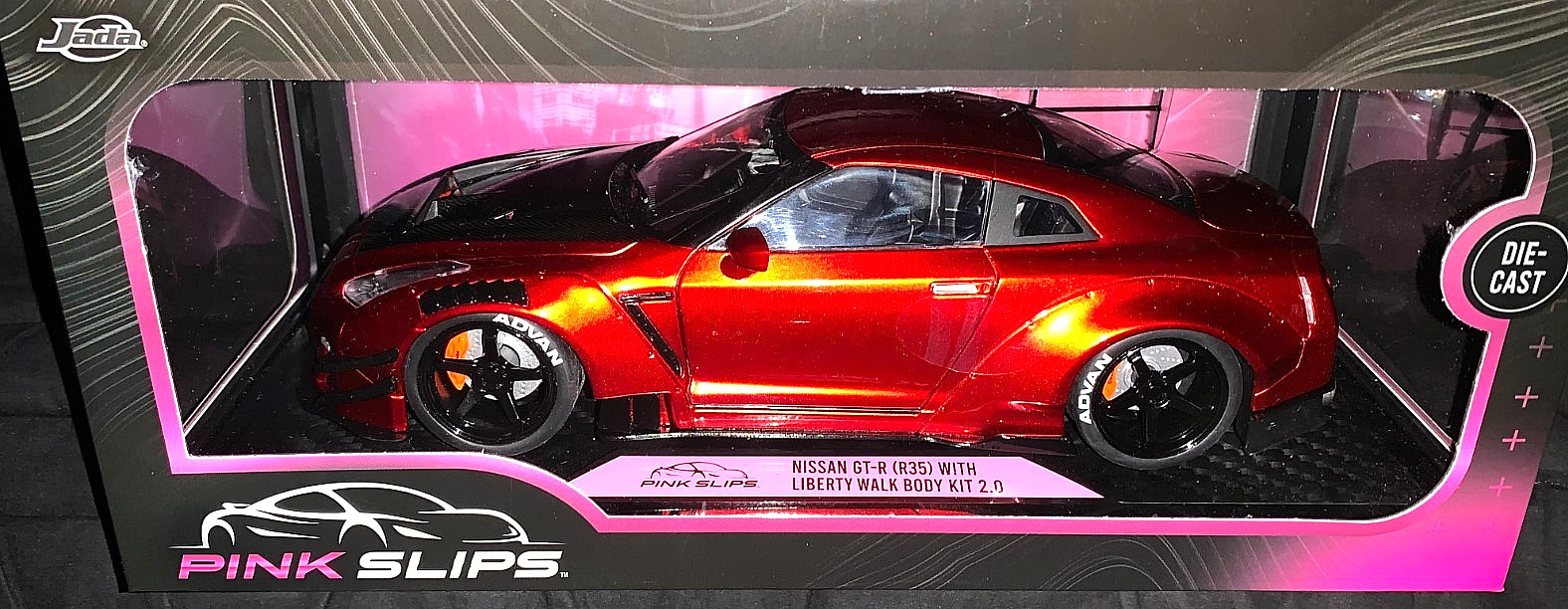 JADA 2025 1/18 DIECAST PINK SLIPS RED NISSAN GT-R (R35) W/LIBERTY WALK BODY KIT