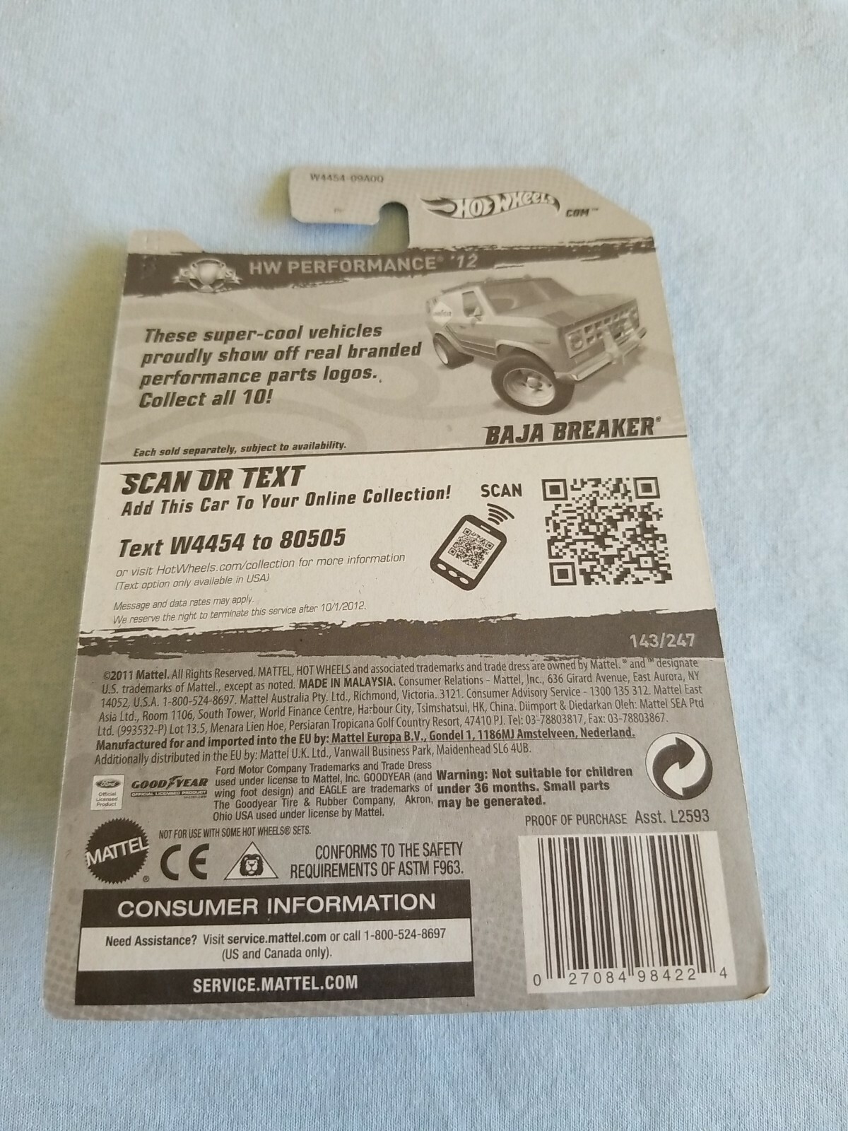 2012 Hot Wheels BAJA BREAKER Goodyear 143/247 GREAT CARD Performance KMART COLOR