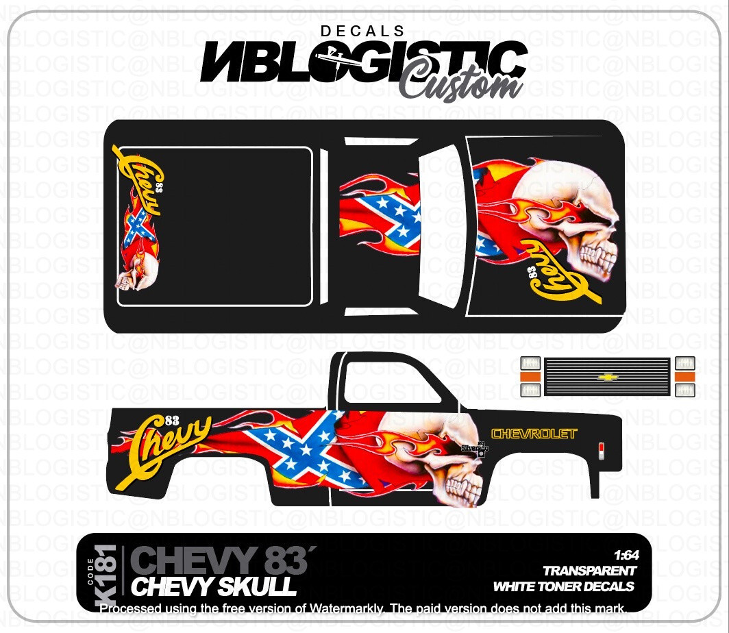 ’83 CHEVY SILVERADO Custom WaterSlide Decal for hot wheels 1/64