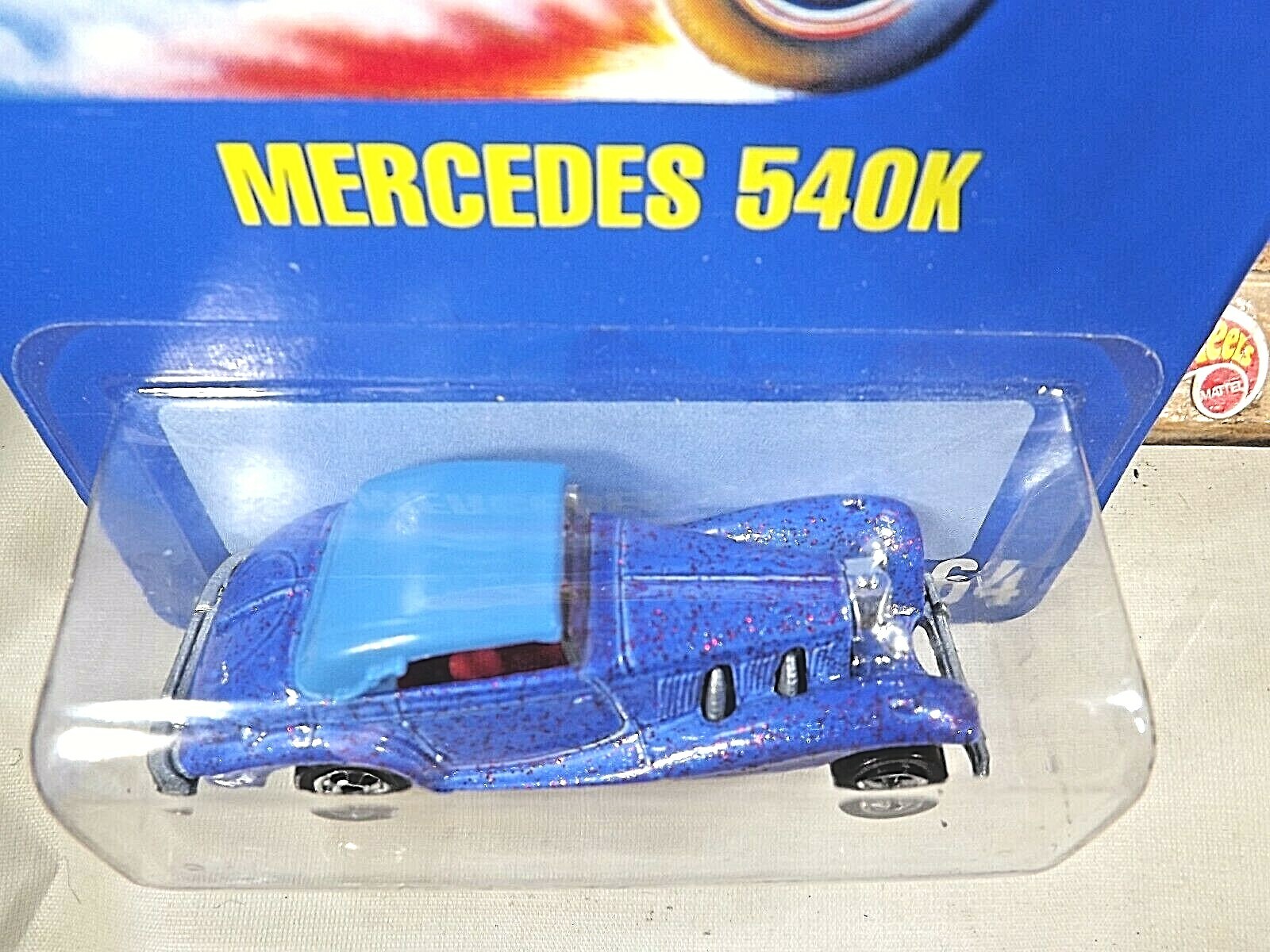 1991 Vintage Hot Wheels Blue Card #164 MERCEDES 540K Blue Purple-Flake w/BW Sp