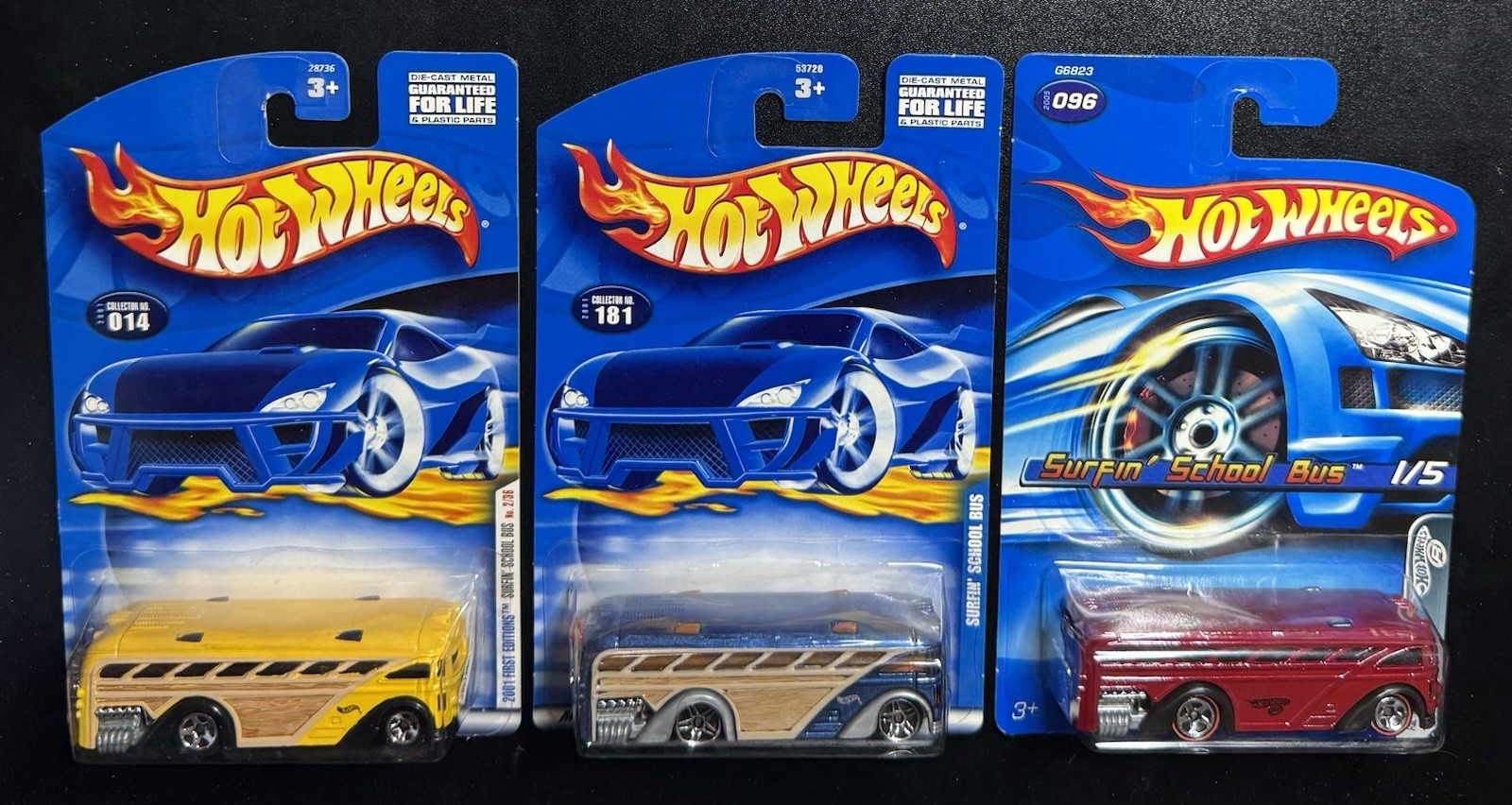 Hotwheels Factory Sealed School Bus Lot of 3, 2000, 2001 & 2005 Years.
