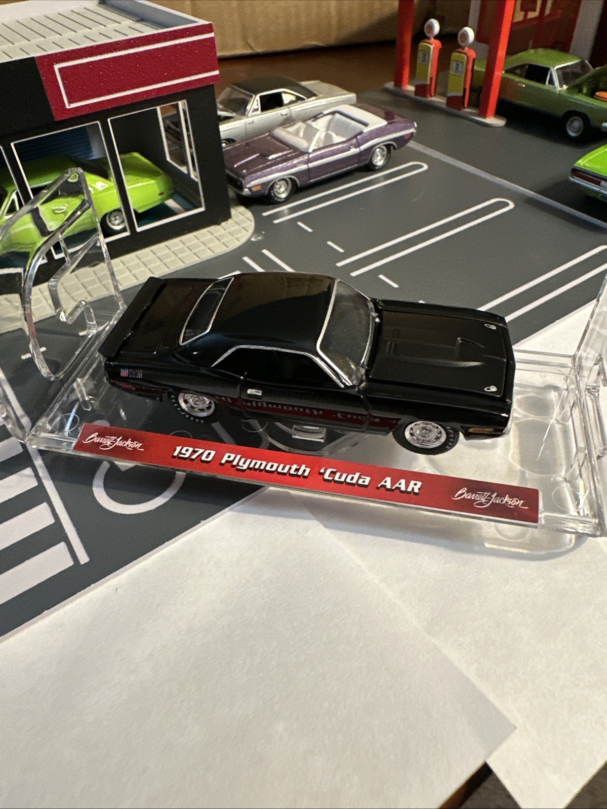 2025 Greenlight 1970 AAR Cuda Black With Stand 1/64 Adult Collectible