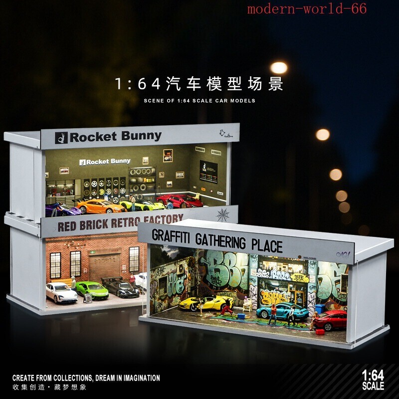 Diorama 1/64 Garage Model LED Lighting Gas Station Scene Display Case Gift