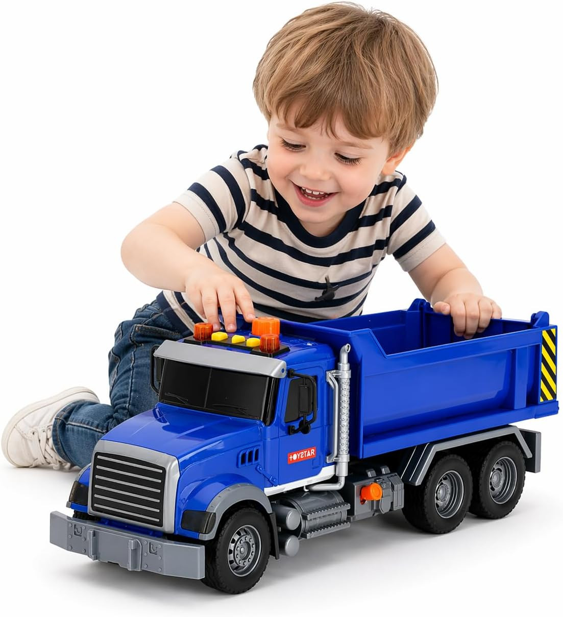 14″ Blue Large Dump Truck Toy,Construction Trucks for Boys Girls 3 4 5 6 7 8 Yea
