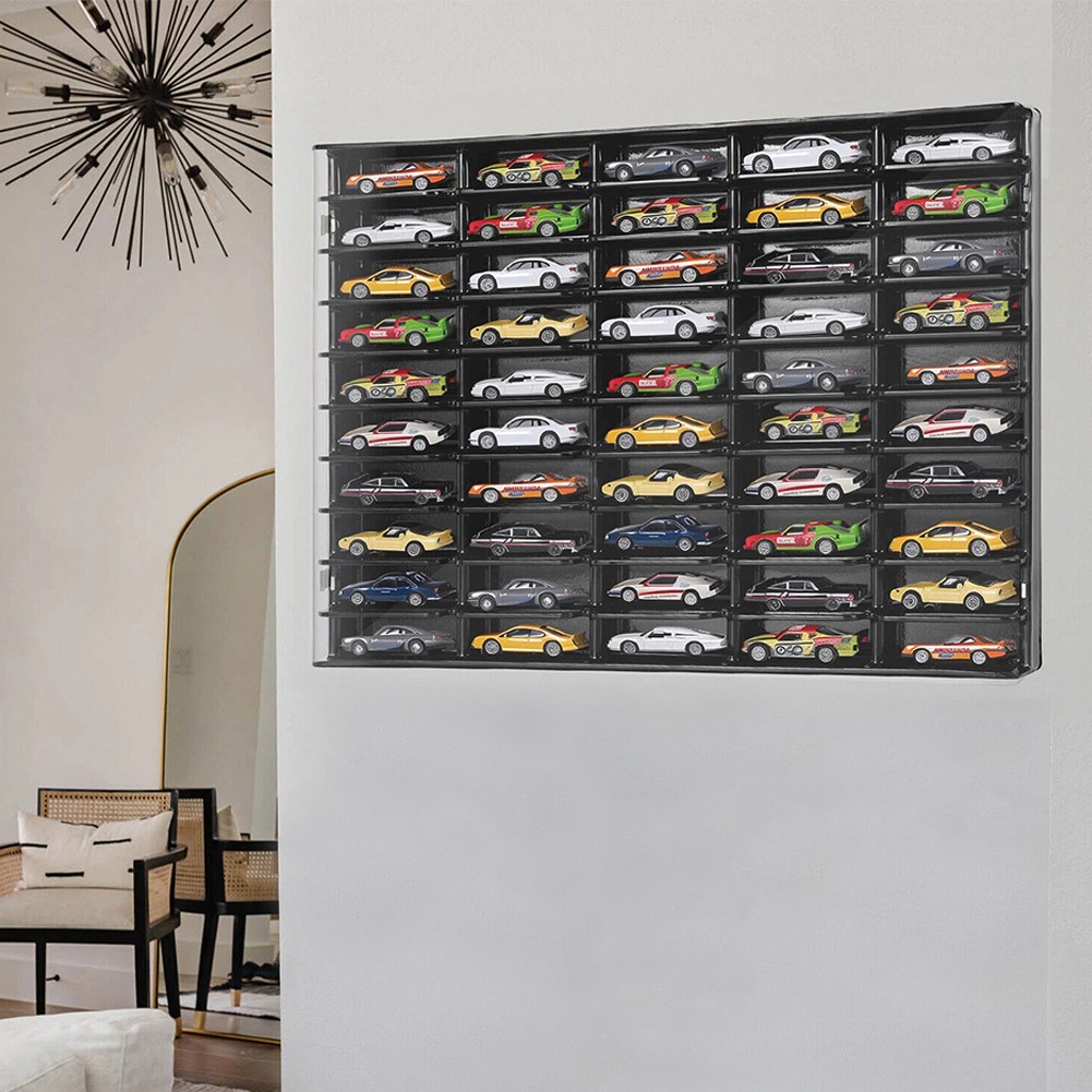 Acrylic Display Case for HW 1/64 Diecast Car Matchbox Toy Storage Shelf 50-Grid