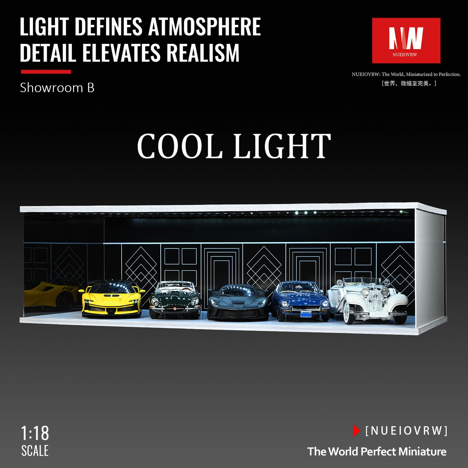 Diorama 1/18 Car Garage Model LED Light Street Building Showroom Display Gift US
