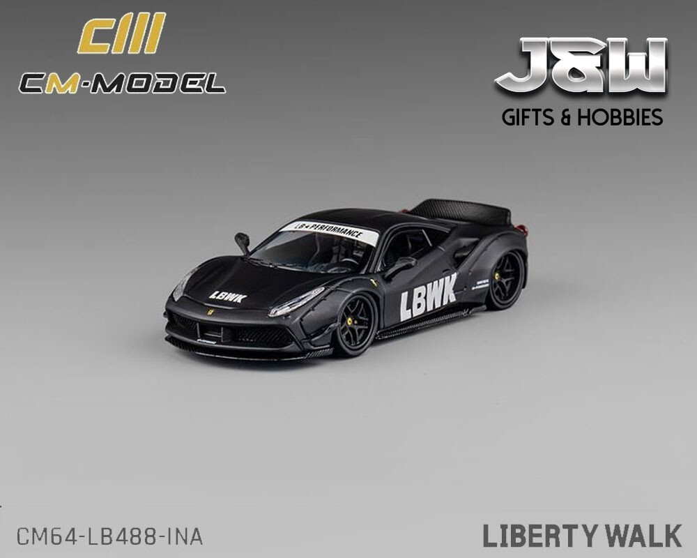 CM Model LBWK Liberty Walk 488 Widebody Matted Black with Carbon 1/64